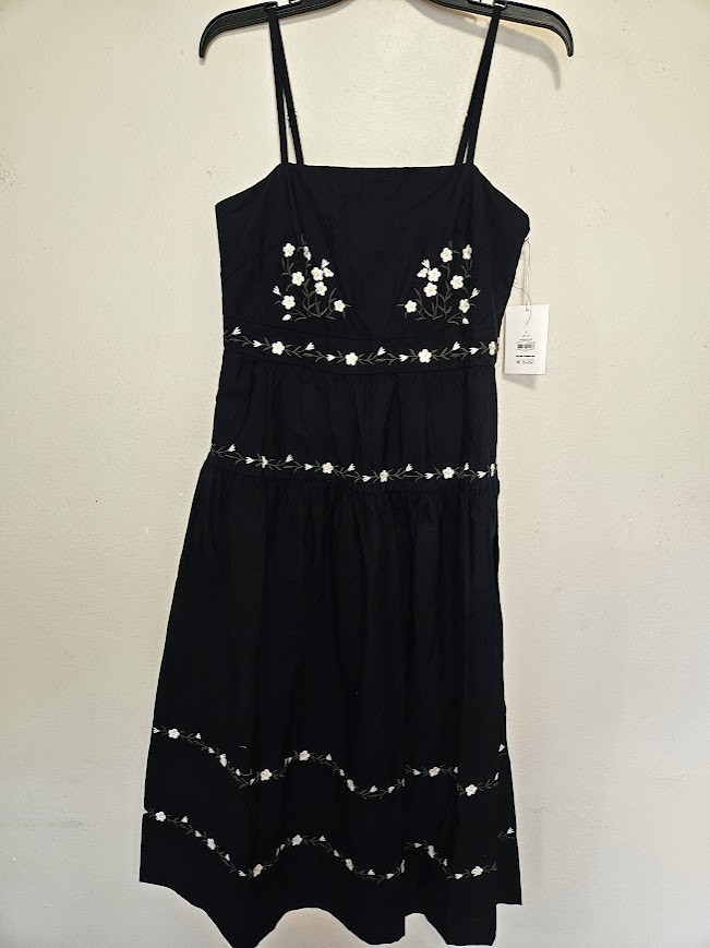 Free Assembly Cotton Midi Dress Navy Blue Floral Embroidered Size XL