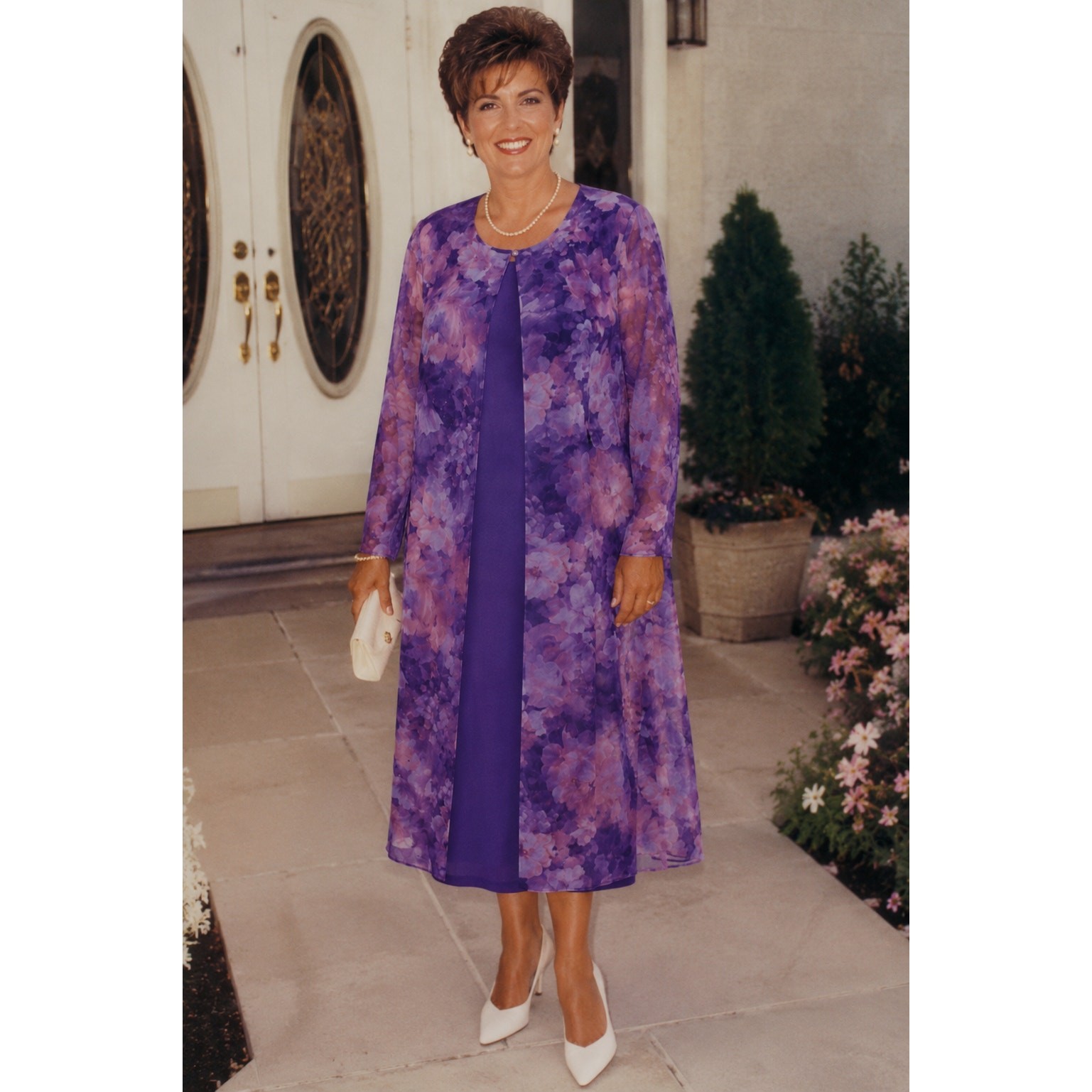 Vintage 90s Vicki Wayne Purple Floral Dress & Sheer Jacket Plus Size 20W