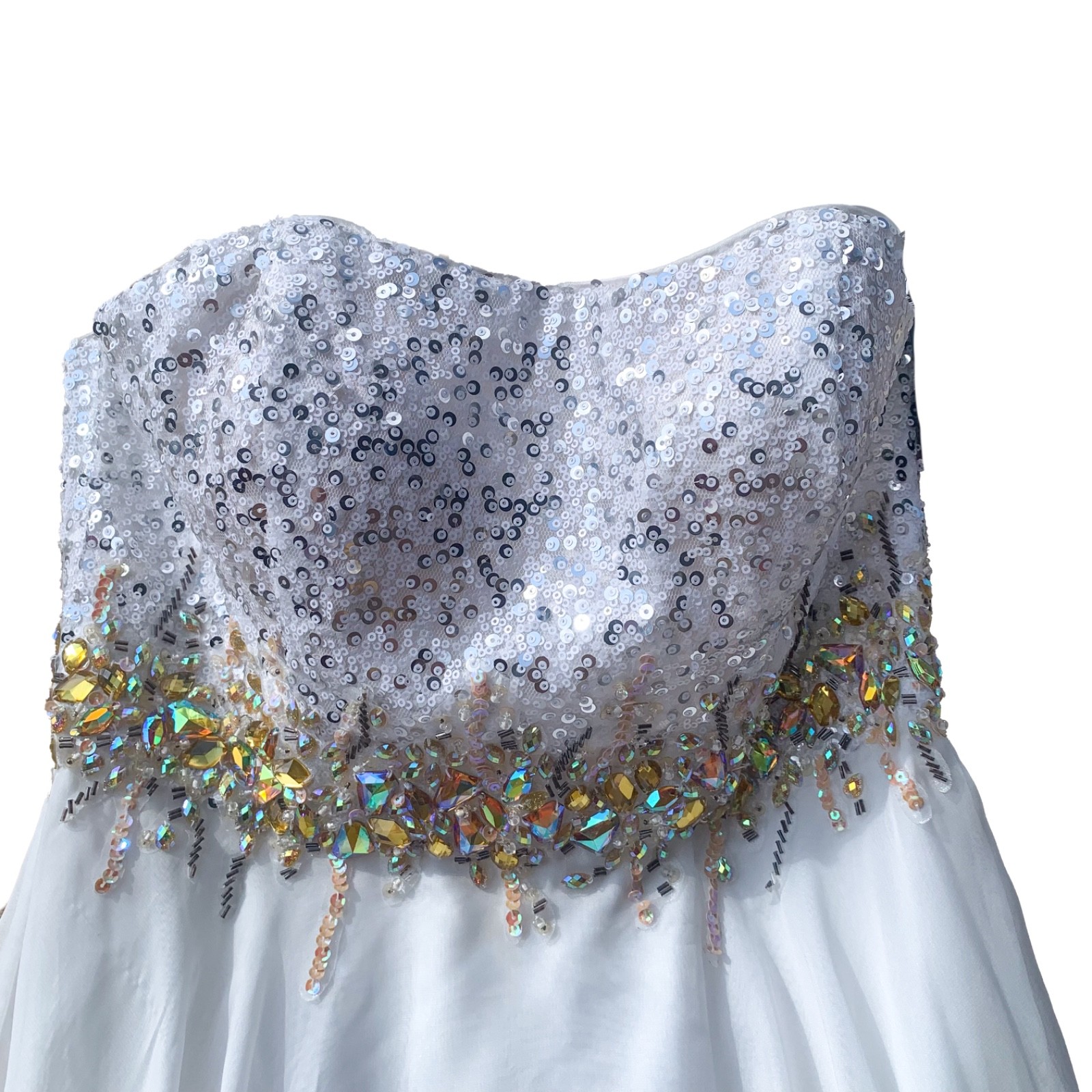 Coya Women’s Medium White Greek Goddess Beaded Sequence Prom Wedding Dress