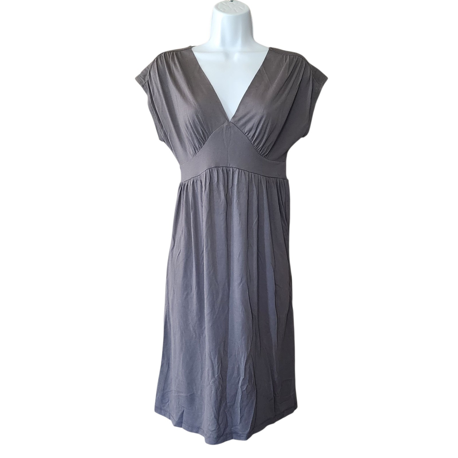 Old Navy Womens V-Neck High Waist Dress Size S Gray Drop Sleeve Pleated Unlined