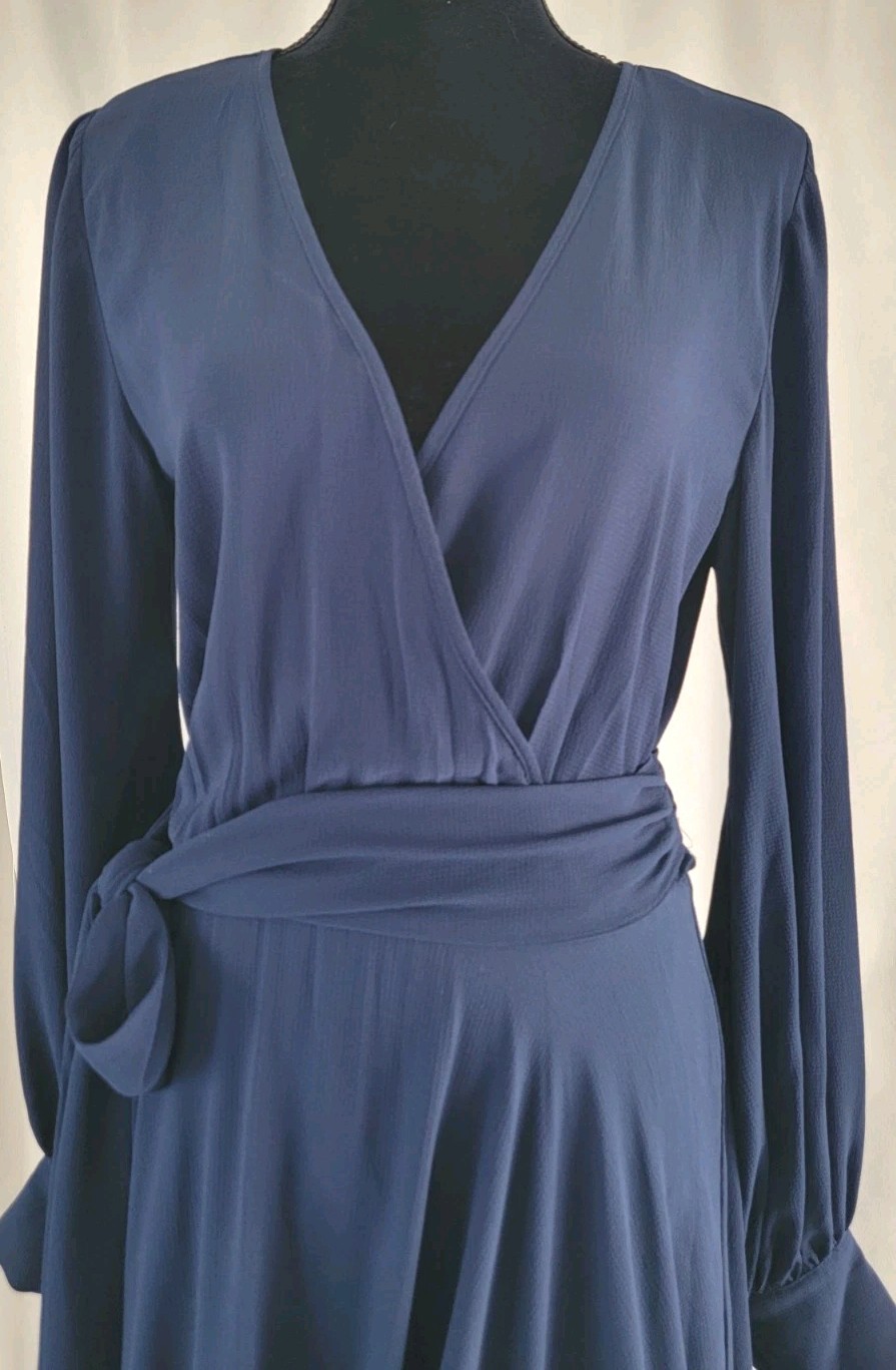 Merritt Los Angeles Navy Blue Wrap Maxi Dress Long Sleeve Tie Waist Women’s M