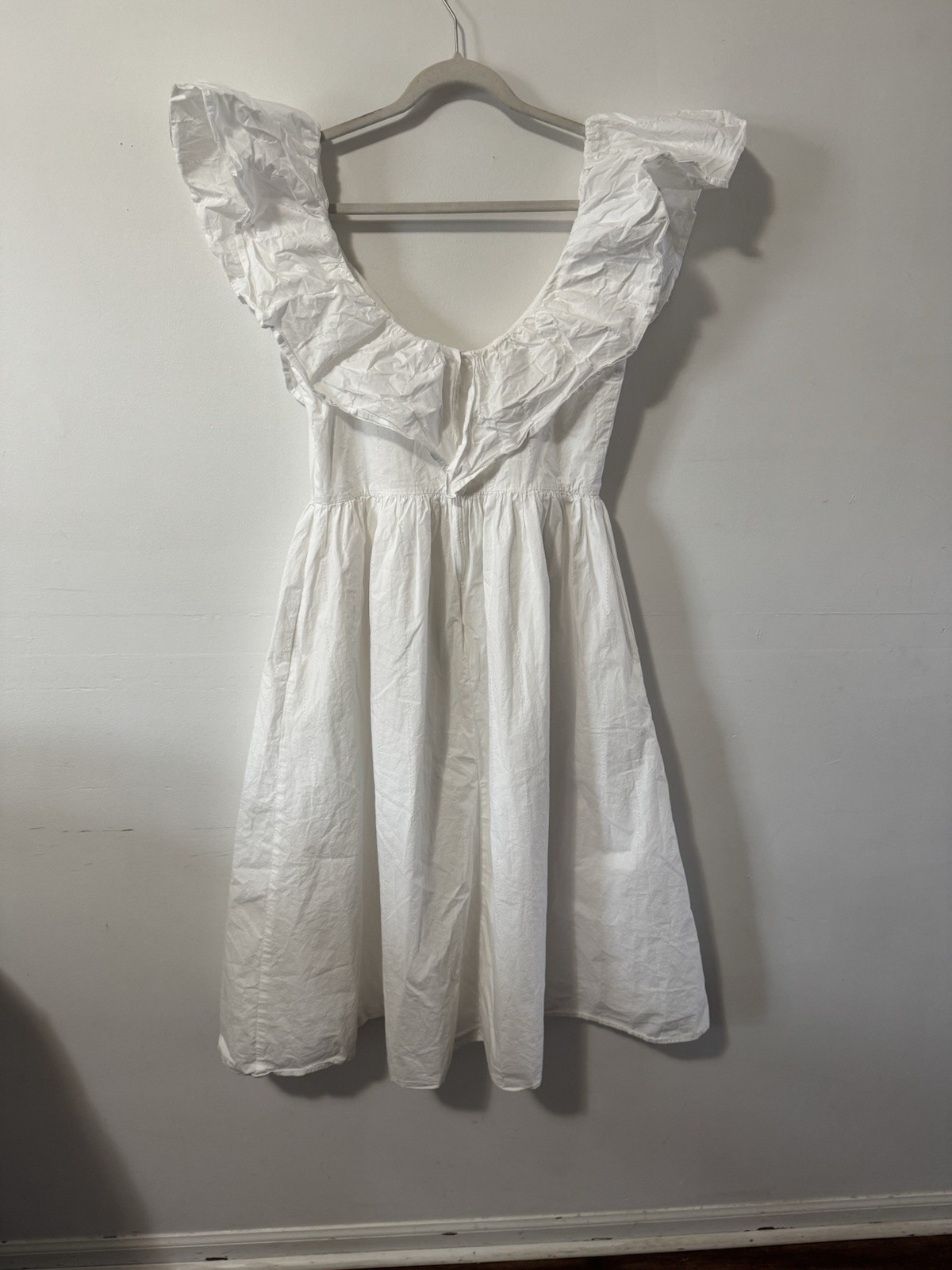 Adam Lippes Collective White Eyelet Ruffle Dress Size 12 Midi Off Shoulder