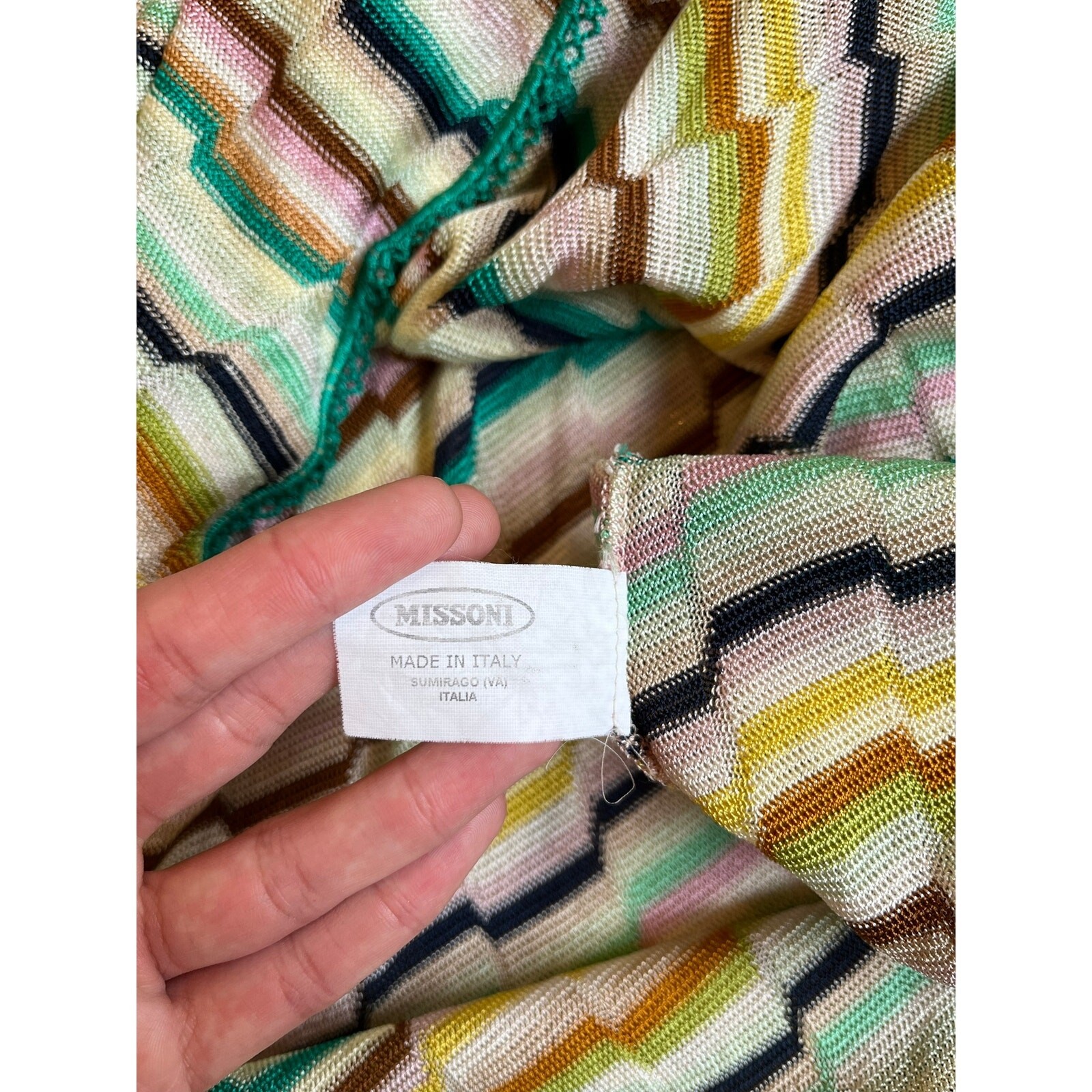 Missoni Mare Multicolor Zigzag Knit Halter Dress Asymmetrical Hem