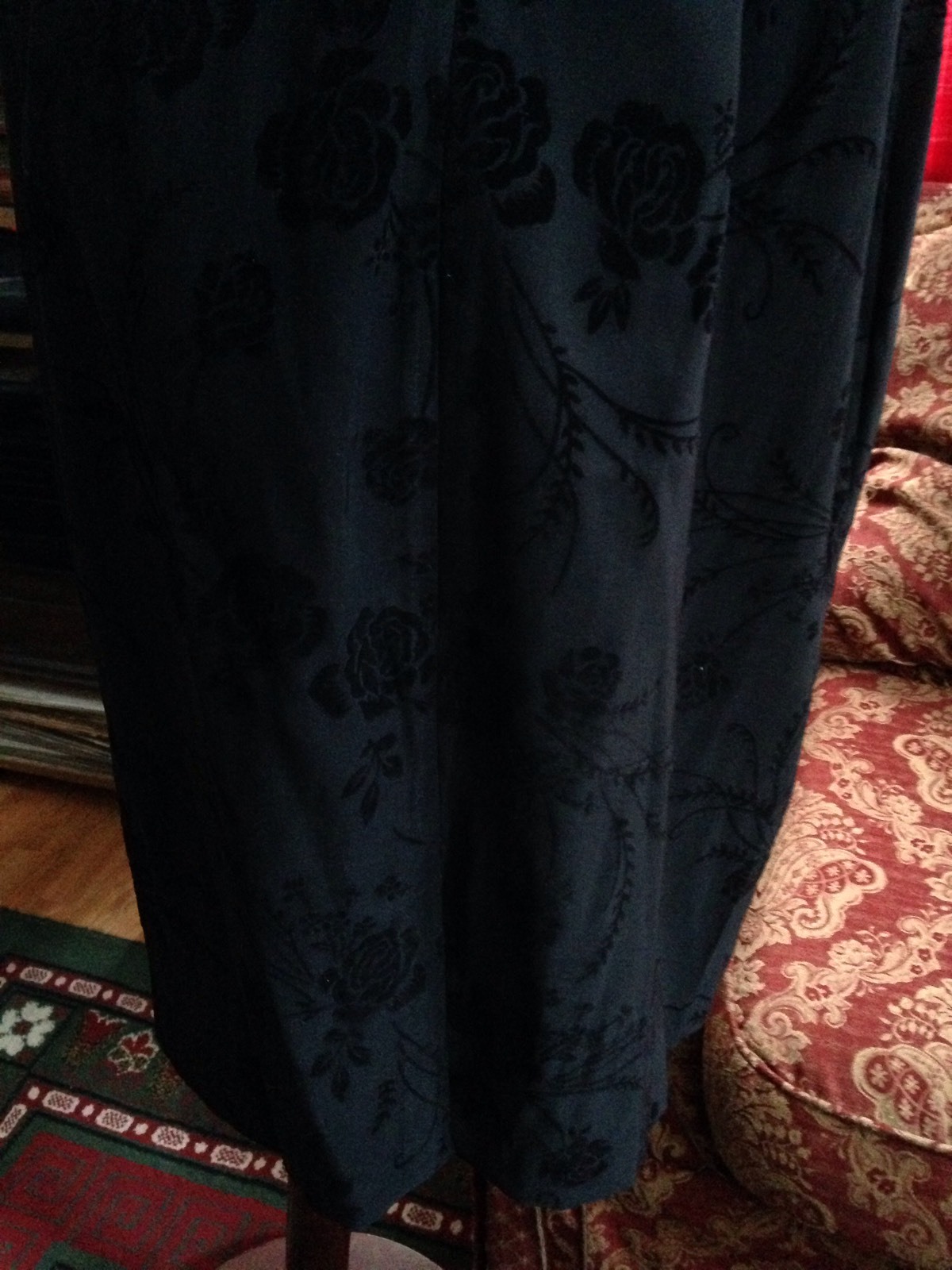 CDC Little Black Dress, Size 14 with Velour Floral Pattern. 97% poly/3% spandex