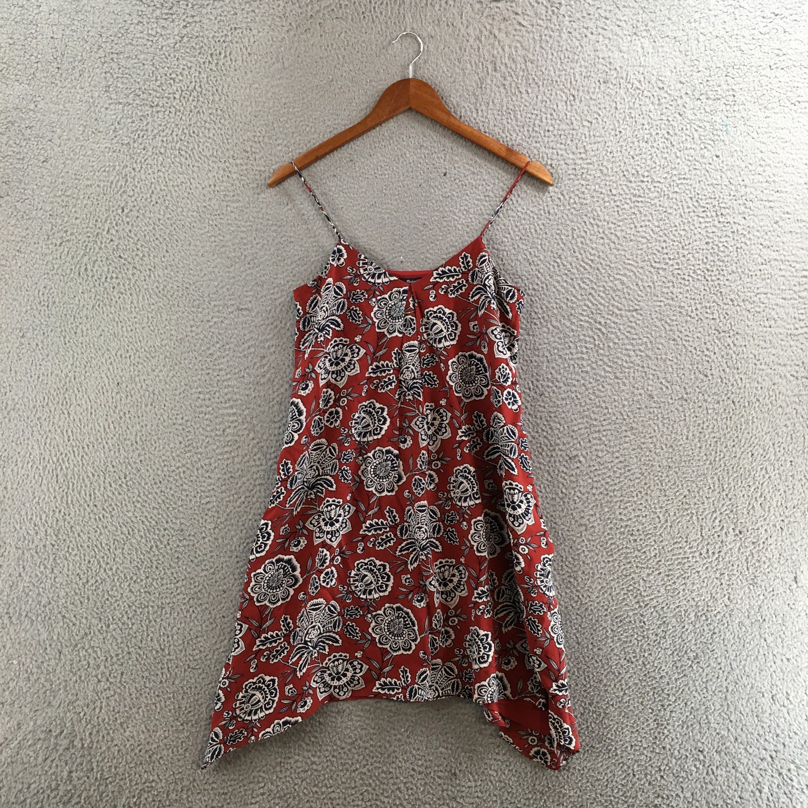 Madewell Trapeze Mini Dress Womens XS Red Floral Print Silk Sleeveless V-Neck