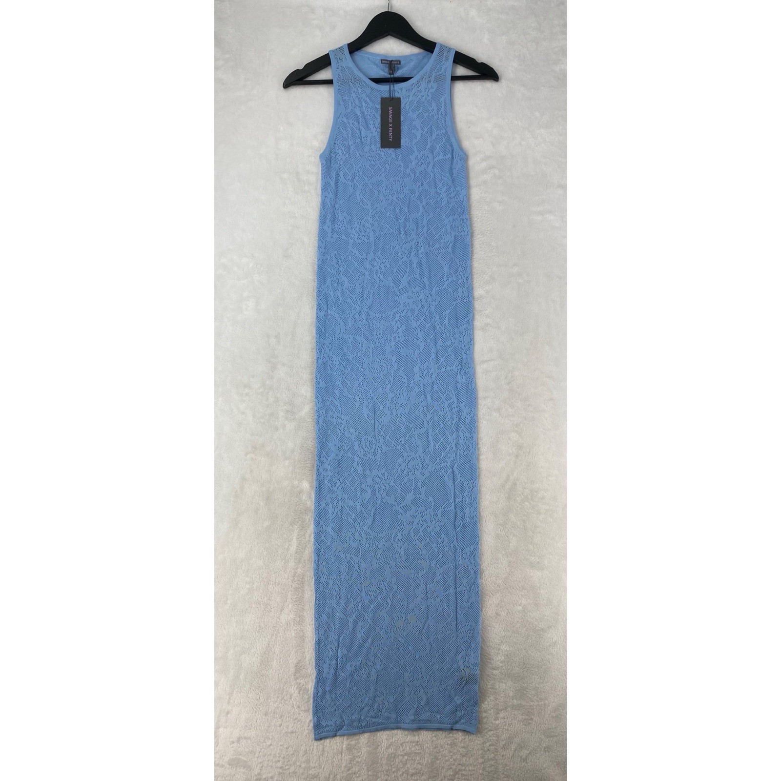 Savage X Fenty Dress Women’s XS Blue Luxe Lace Knit Slip Opaque NEW $110