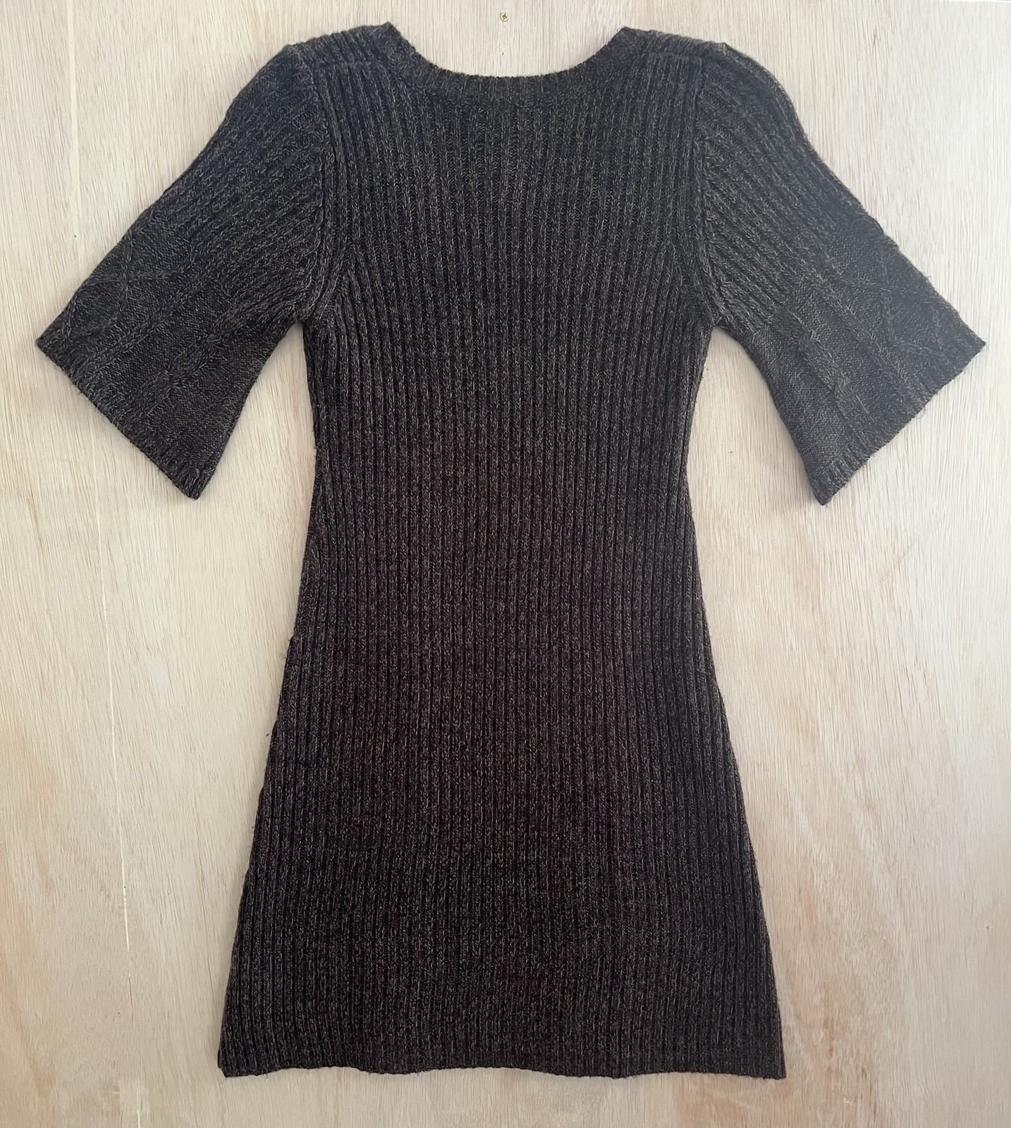 Pink Republic Brown Knit Sweater Bodycon Dress Bell Sleeve Rib Cable Size S Y2K