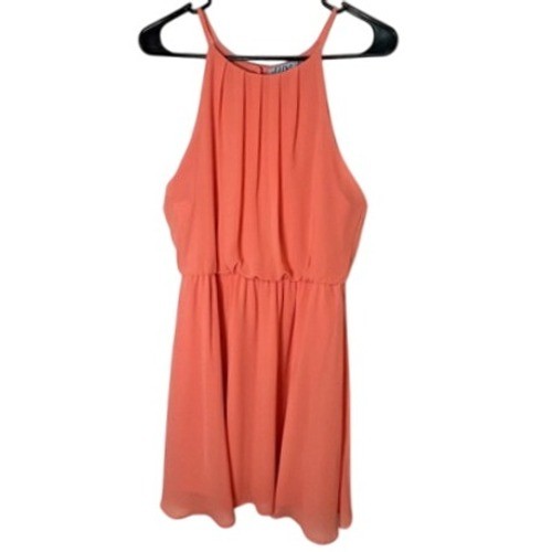 Apricot Halter Neck Dress Sleeveless Pleated Party Cocktail Summer Dress M