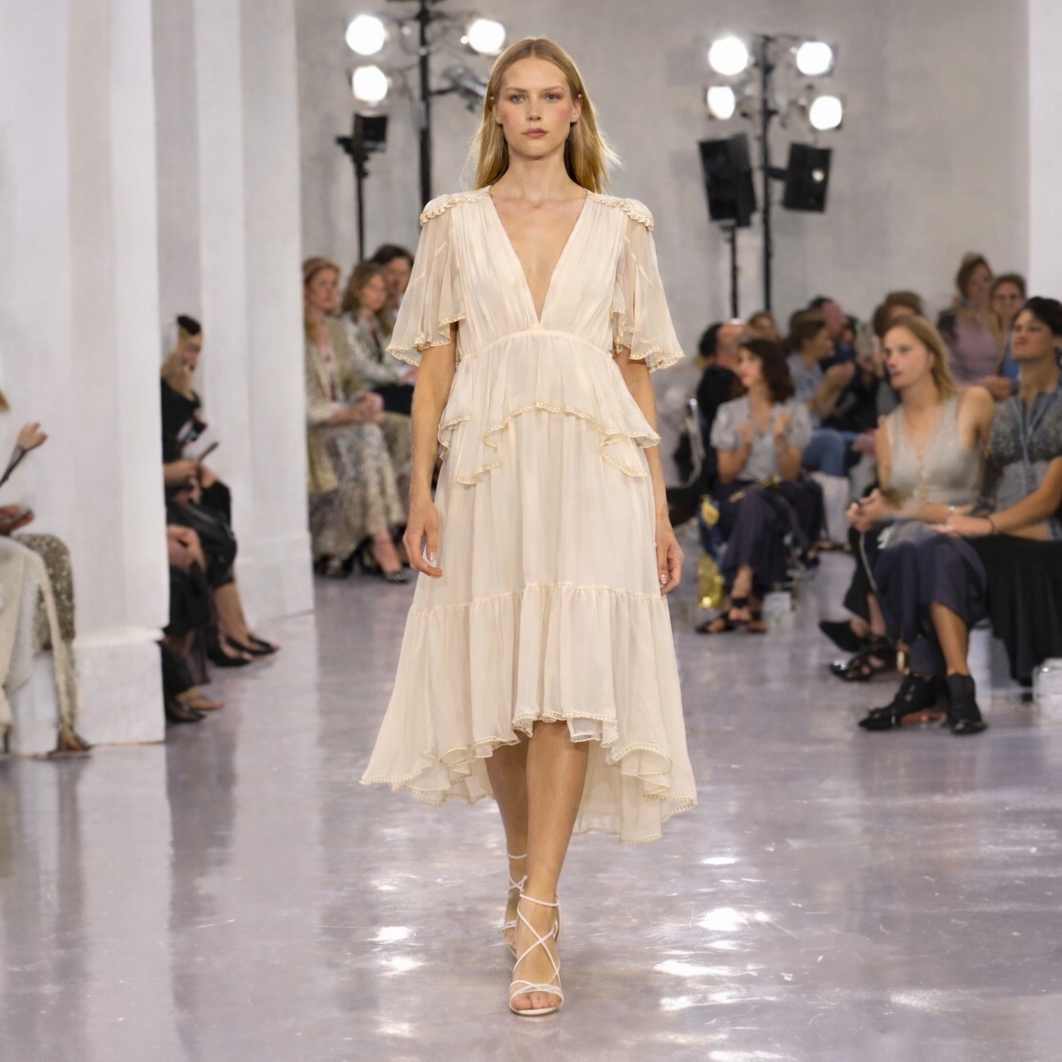 CHLOÉ Silk Chiffon Tiered Maxi Dress White Cream FR38 US6 Bride Wedding NWT 🟡