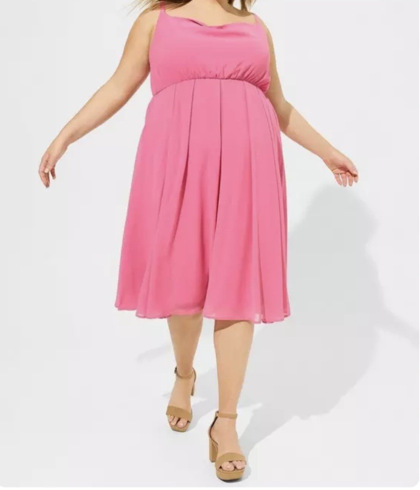 Torrid Midi Pleated Chiffon Dress Pink Plus Size 4 4X 26