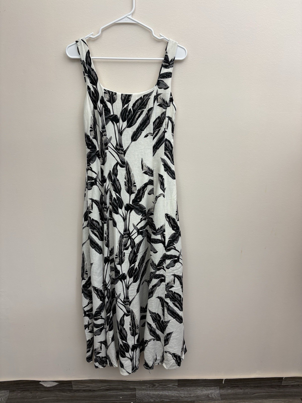 NWT Rachel Zoe Linen Blend Palm Print Fit Flare Midi Dress Size 8 Summer Resort