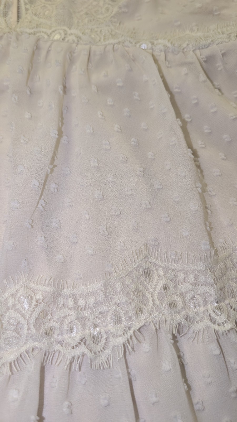 Elevator Disco Cream Solid Lace Ruffle V-Neck Long Sleeve Mini Dress Size M