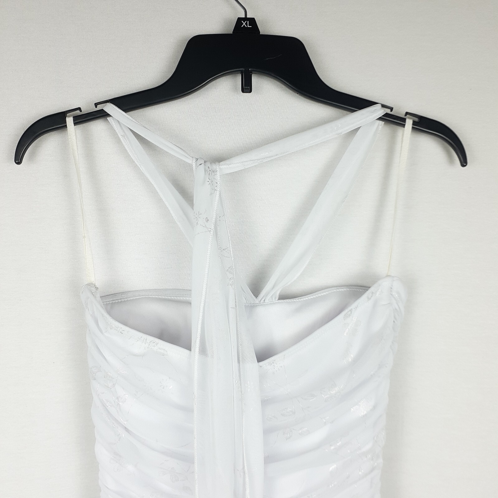 Finesse Womens Halter Dress Size M White Stretch Ruched Sides Handkerchief Hem