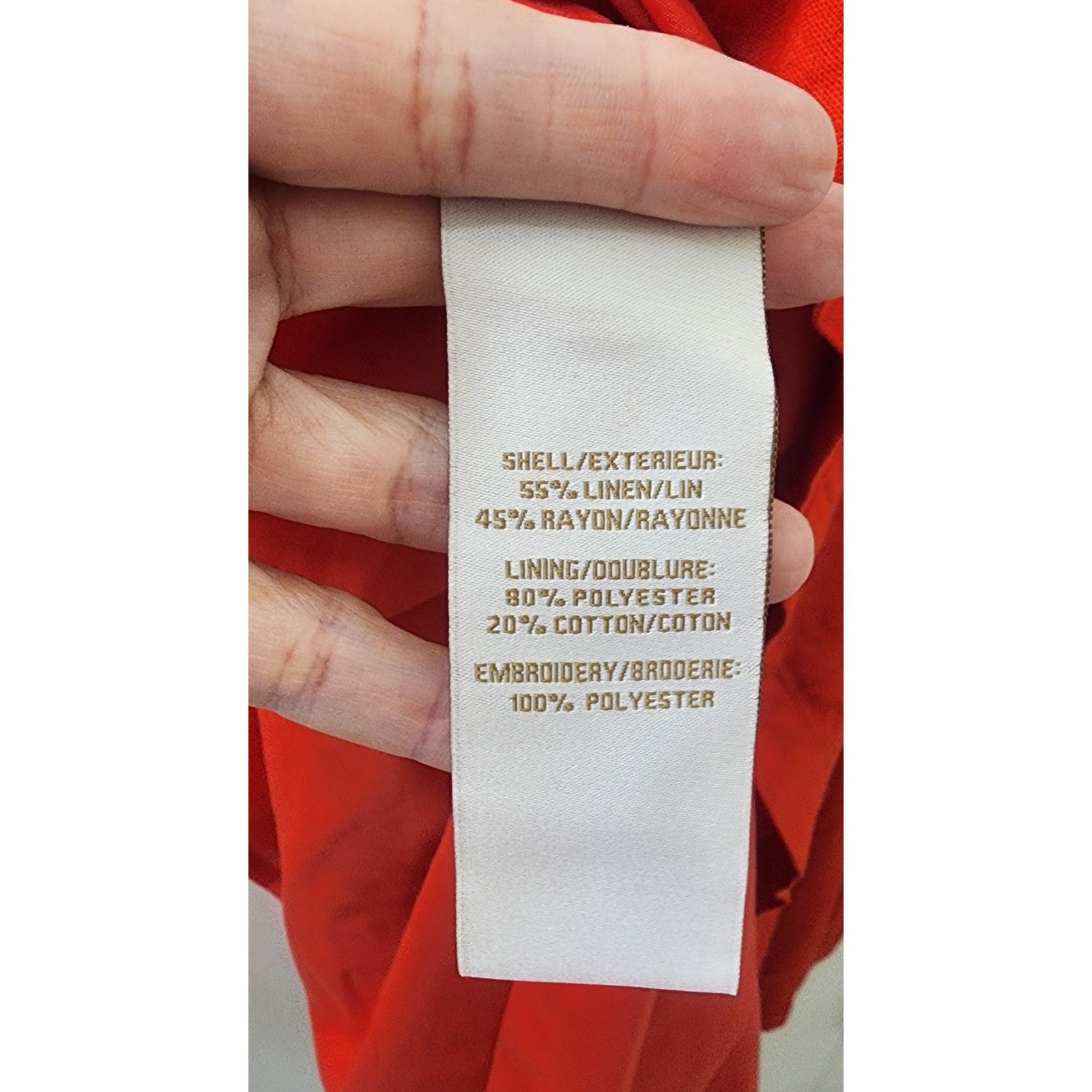 Caroline Constas Red Linen Blend Blanket Stitch Midi Dress Square Neck Red White
