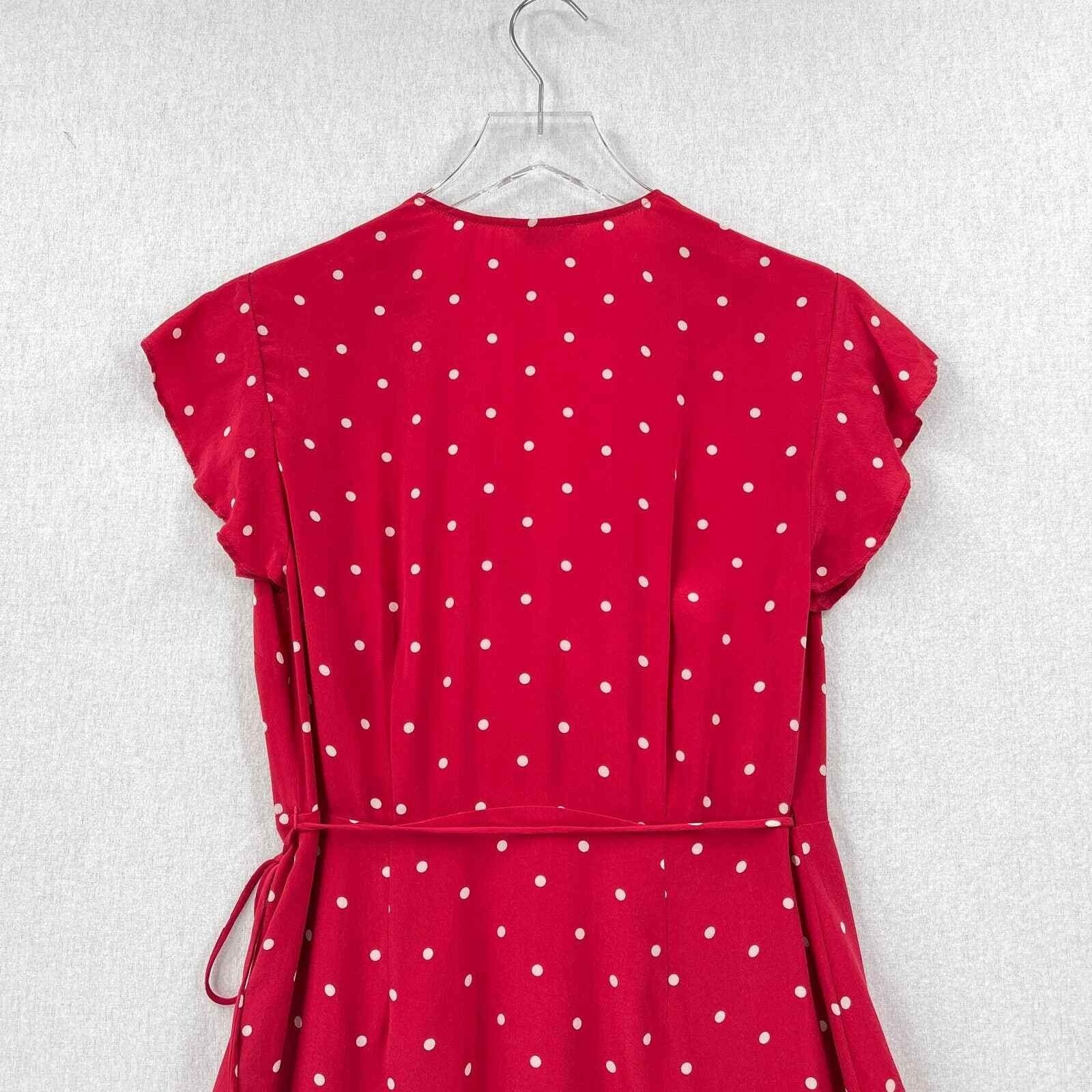 RAILS Leanne Polka Dot Dress Womens Medium Raspberry Red Silk Wrap Mini Short