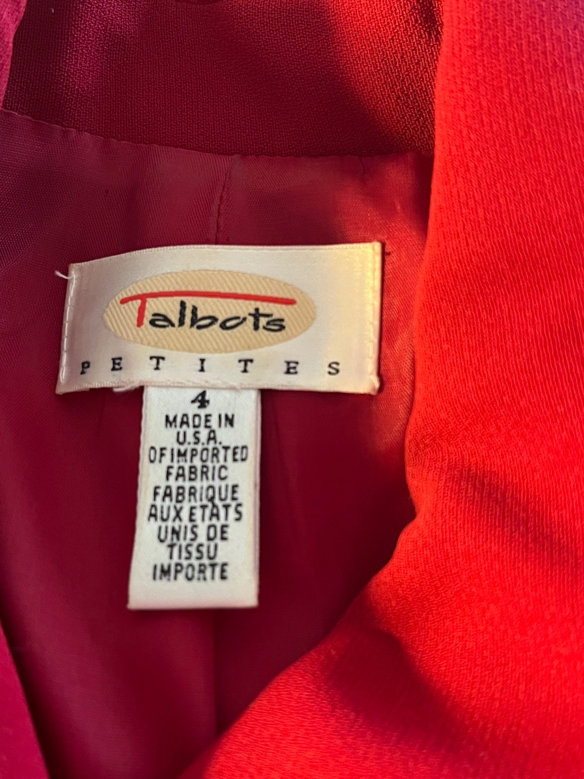 Talbots Petites Red Coat Dress Size 4 made in USA