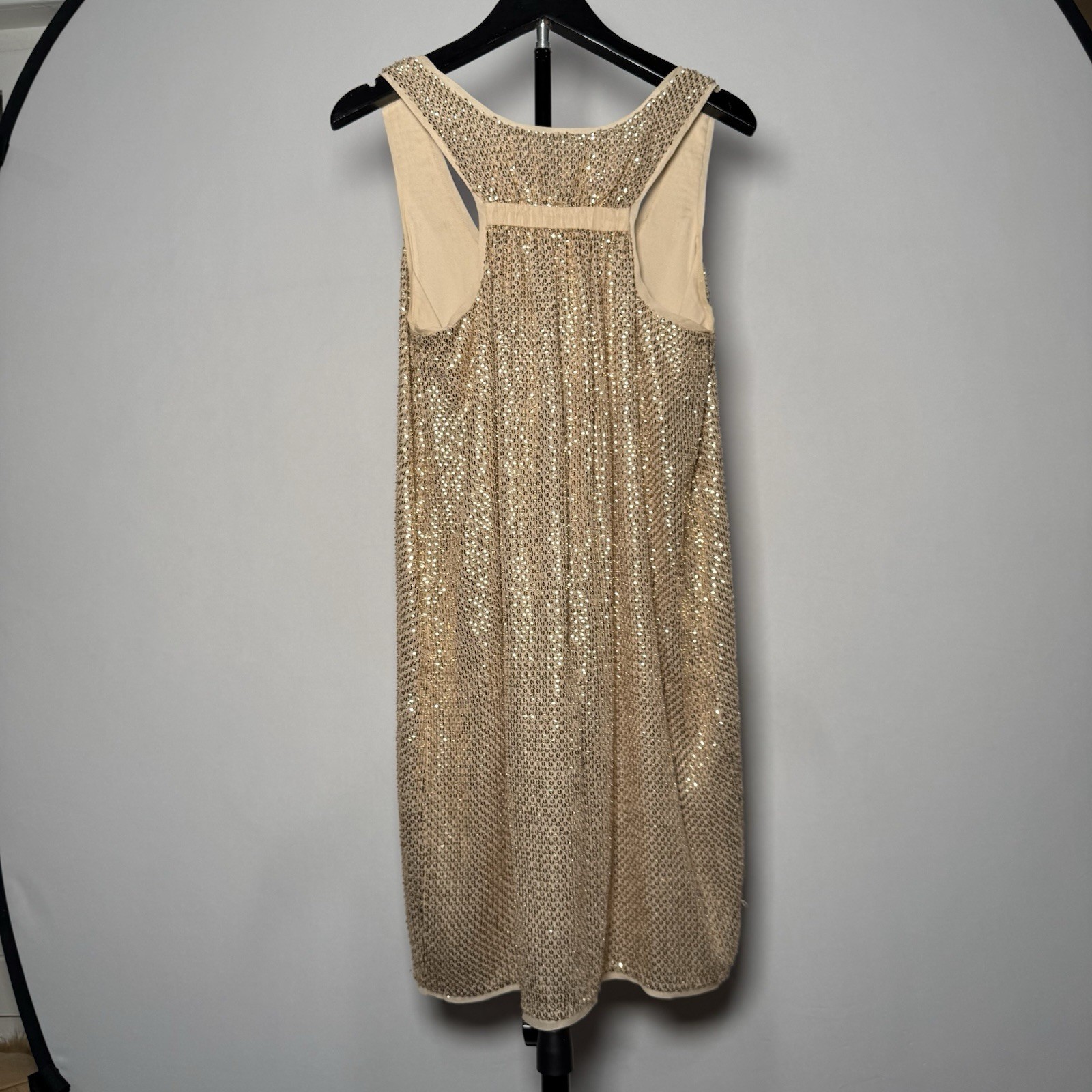 Diane Von Furstenberg Pellina Silk Sequin Champagne Mini Shift Dress 4 Orig $498