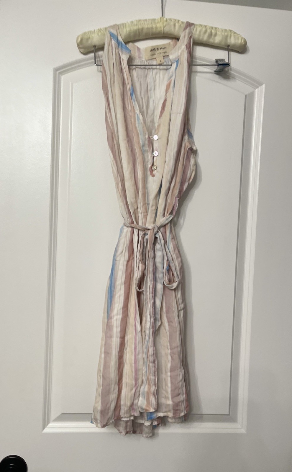 Cloth & Stone Sleeveless Striped Button-Front Dress Tie Waist S Coastal Vacation