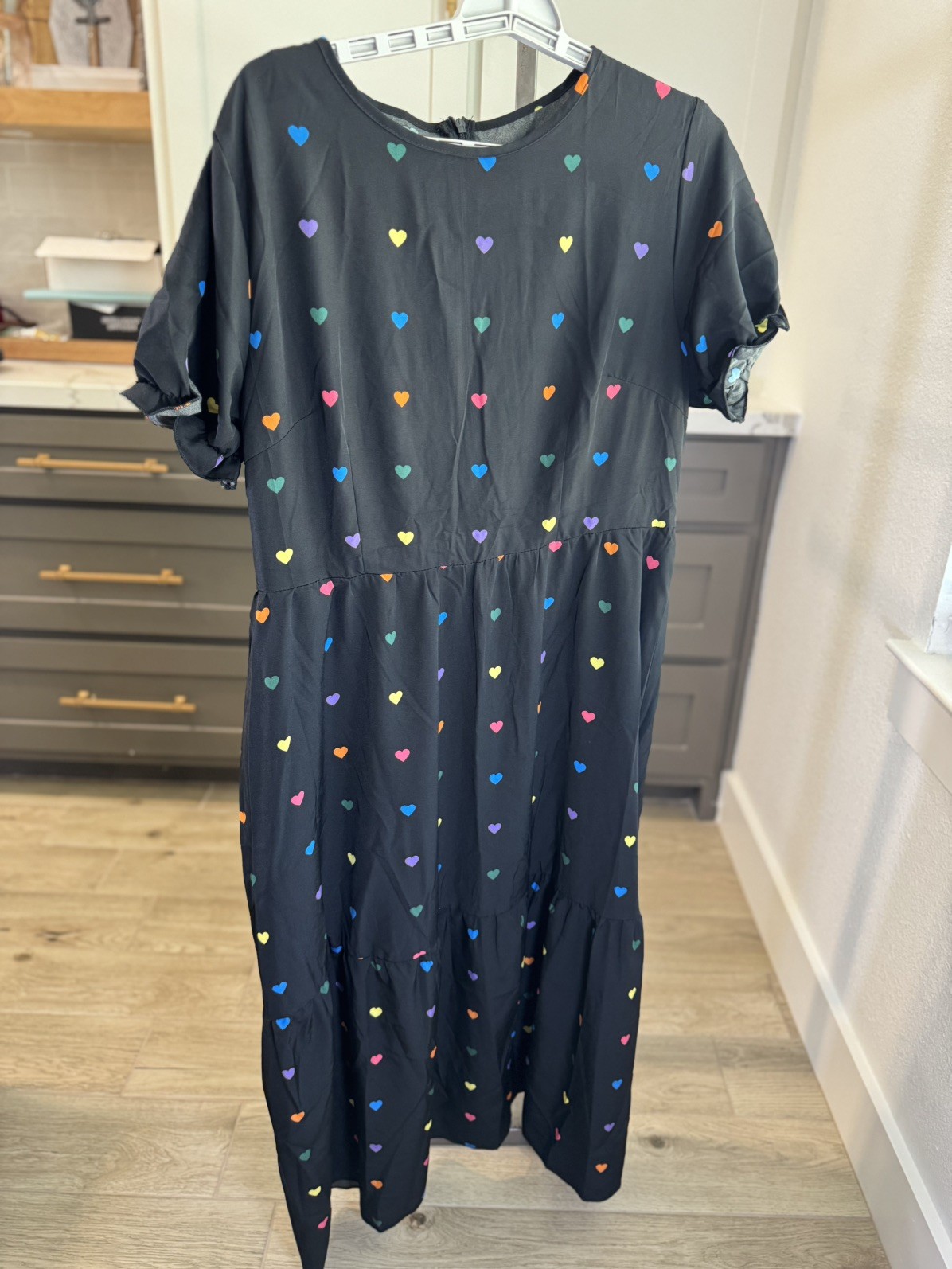 Shien Black Midi Dress with Colorful Heart Pattern – NWOT – Size XL