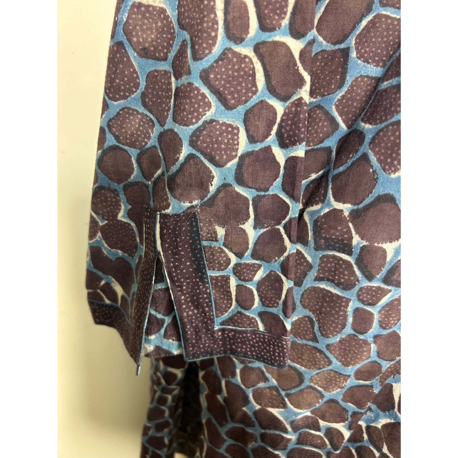 Anokhi Tunic Dress L Indigo Giraffe Block Print Cotton Kurta L/S BOHO Chic Artsy