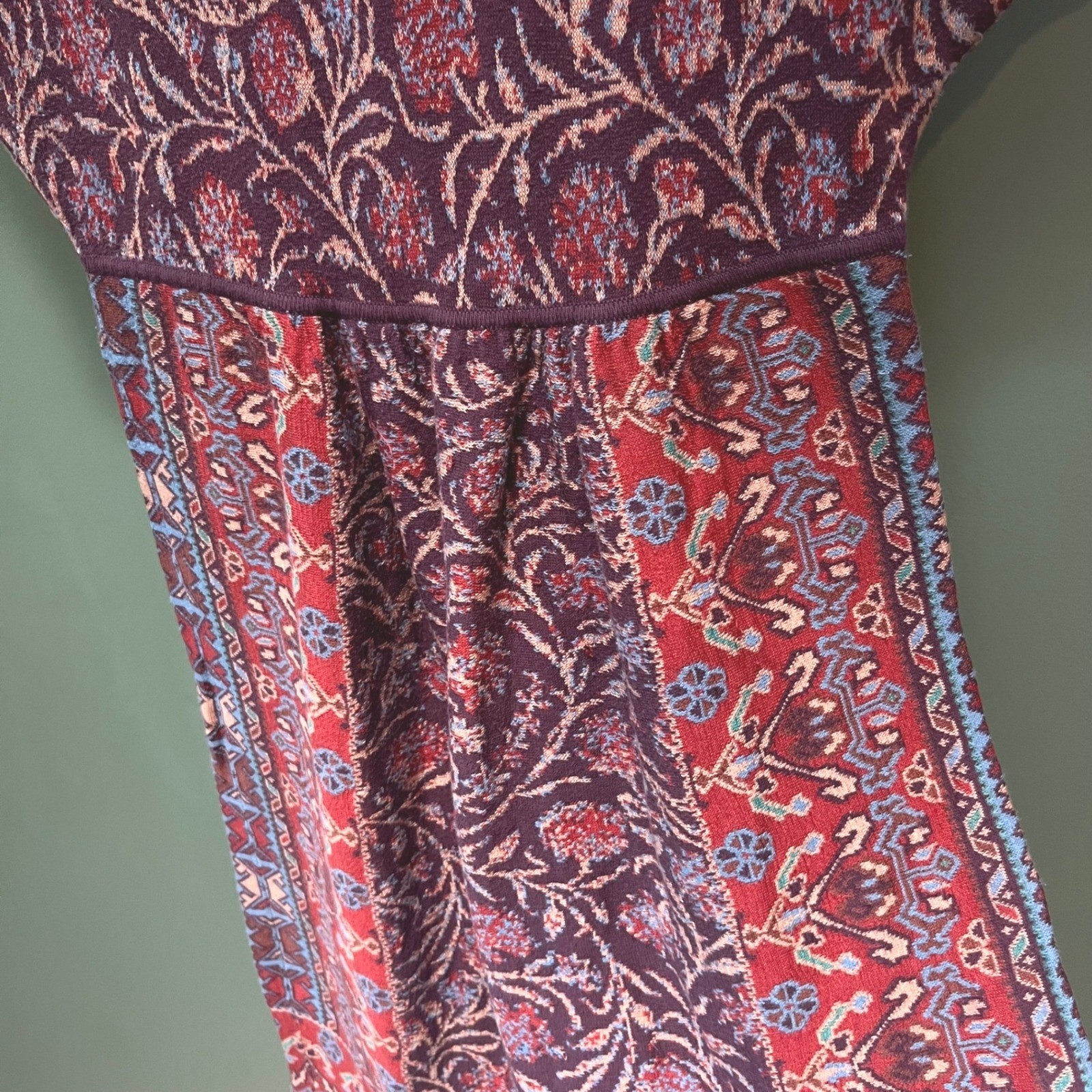 Peruvian Connection Pima Cotton Jacquard Knit Dress Red Burgundy Blue Womens M