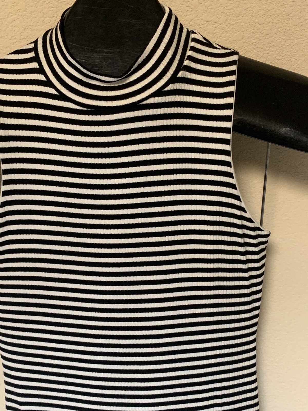 Velvet Torch Black White Striped Maxi Dress Size XS Lined Mock Neck Side Slit