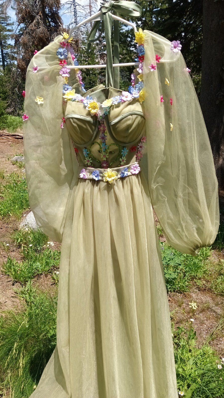 Floral Tulle Prom Wedding Dress Fairytale hand decorated Size 8- 10