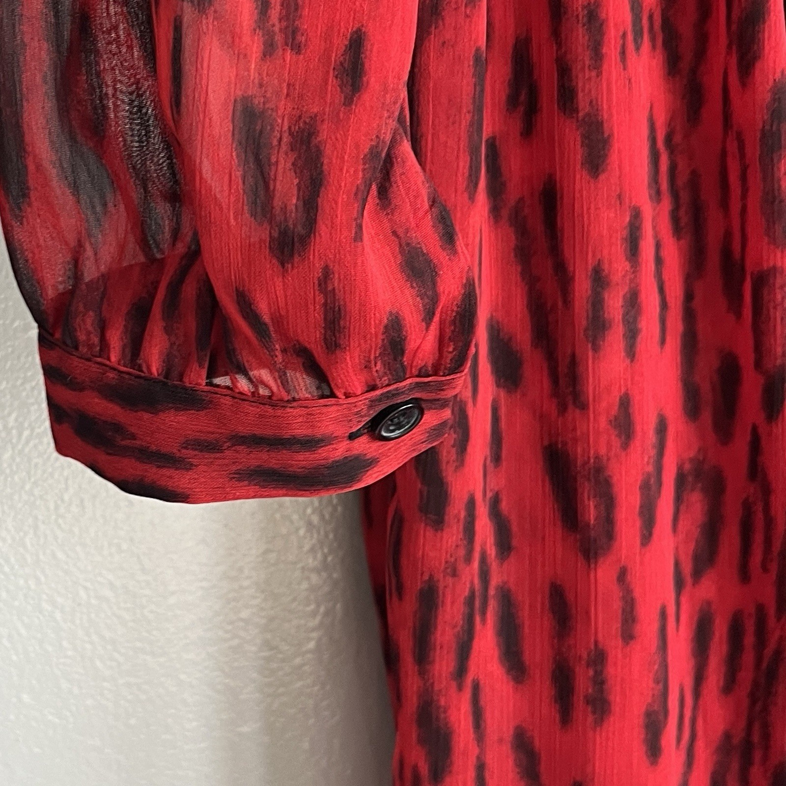 Michael Kors Leopard Print Georgette Mini Dress Red Blaze Long Sleeve 8 NWT