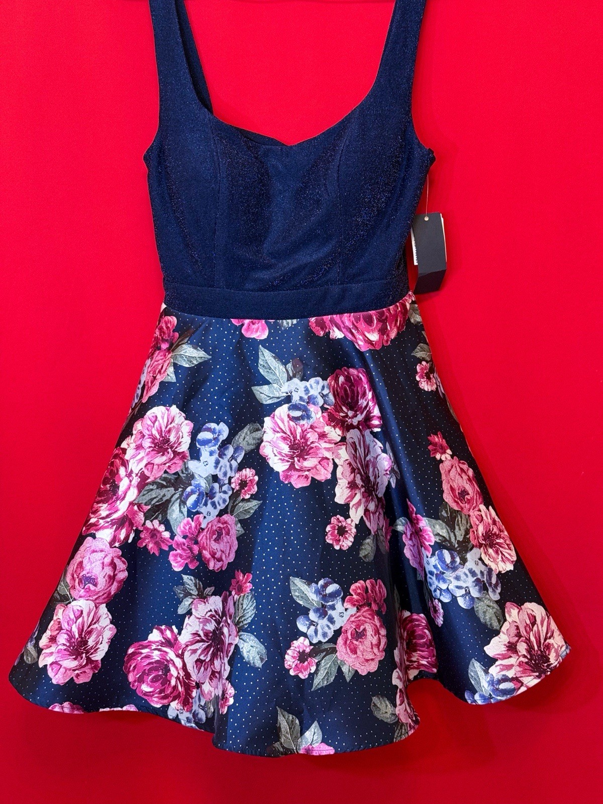 New Small US 5 ❤️ City Studio Women Dress Cocktail Party Blue Stretch Metallic