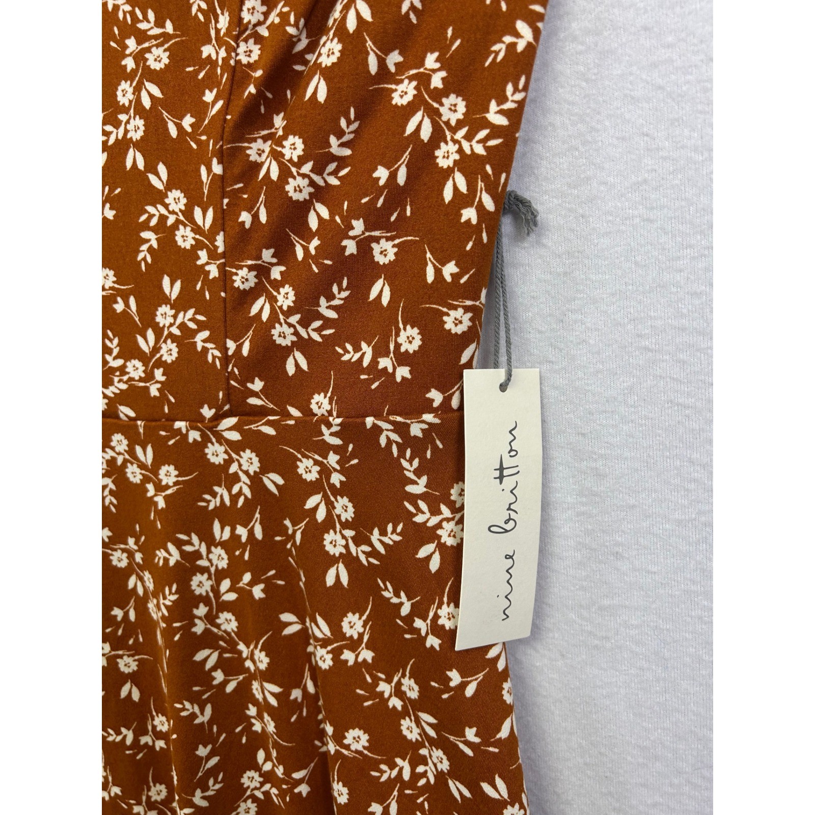 Cottagecore Nine Britton Womens Large Rust Floral Strappy Criss Cross Mini Dress