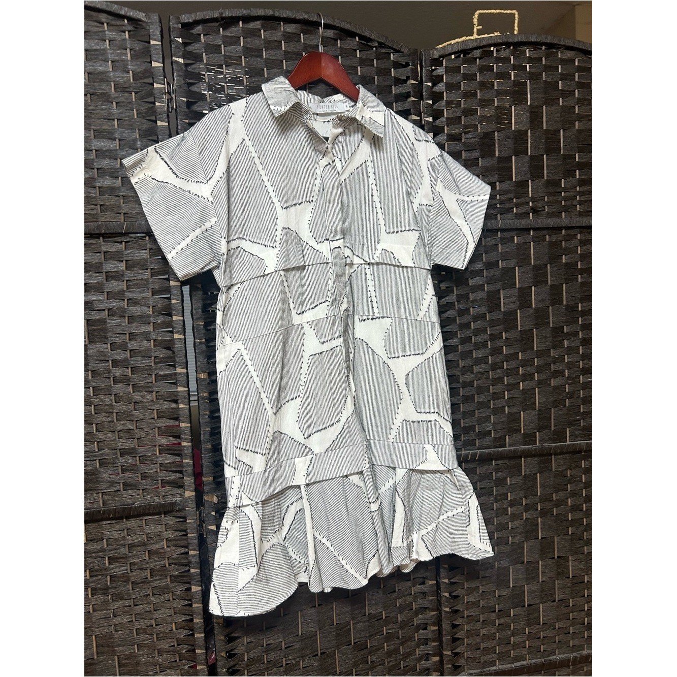 Hunter Bell Printed Addison Dress medium cotton blend black white textured