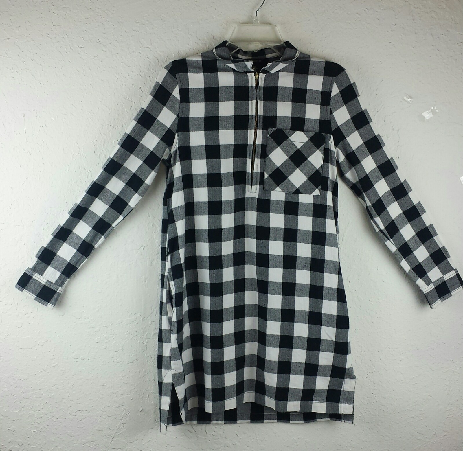 Forever 21 Womens Coat Dress Size S White Gray Multi Plaid Short Cotton Pockets