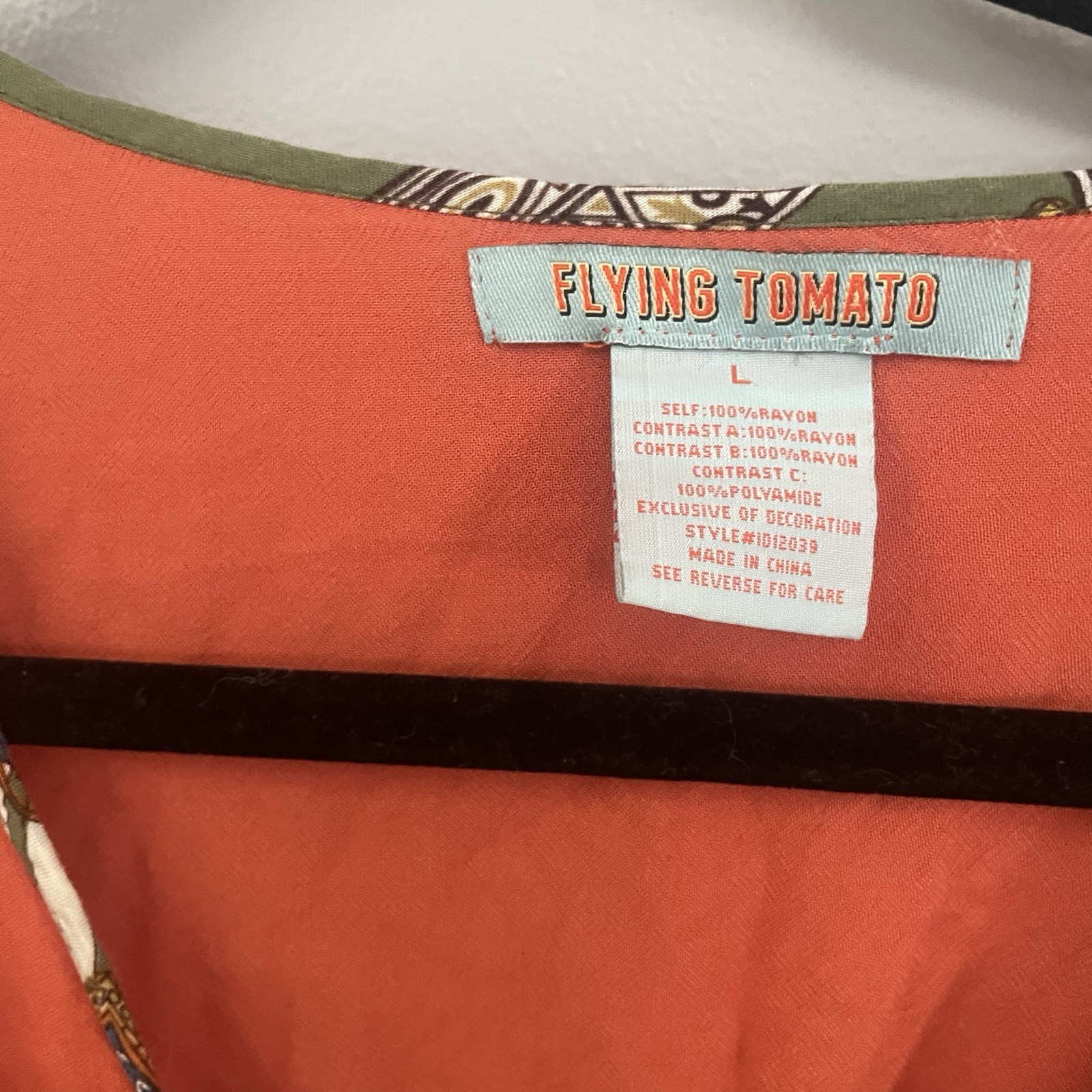 Flying Tomato Orange Multicolor Empire Waist maxi Boho Dress 3/4 Sleeve Lined L