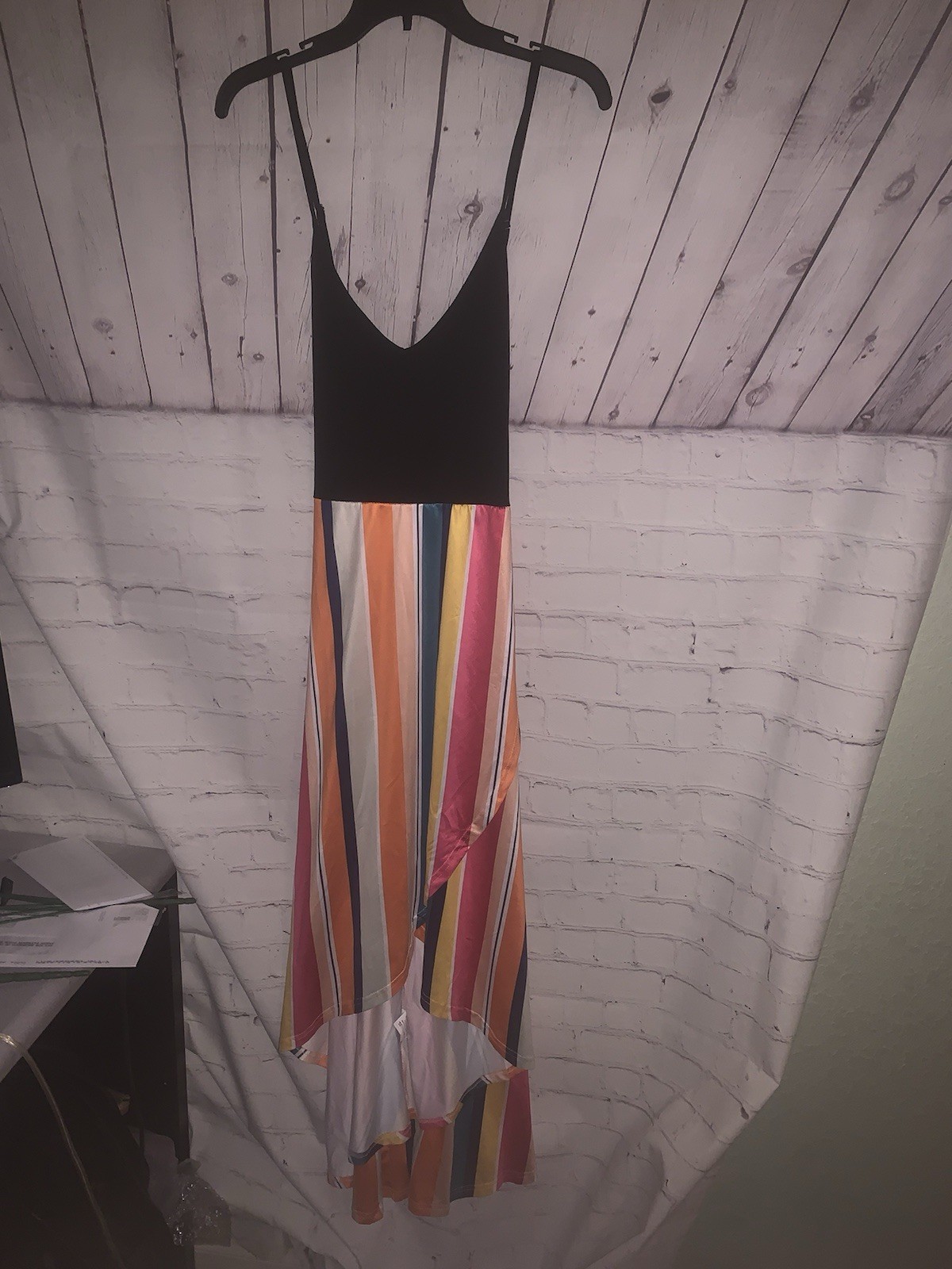 Womens Sleeveless Striped High Low Dress With Adjustable Straps Size XL