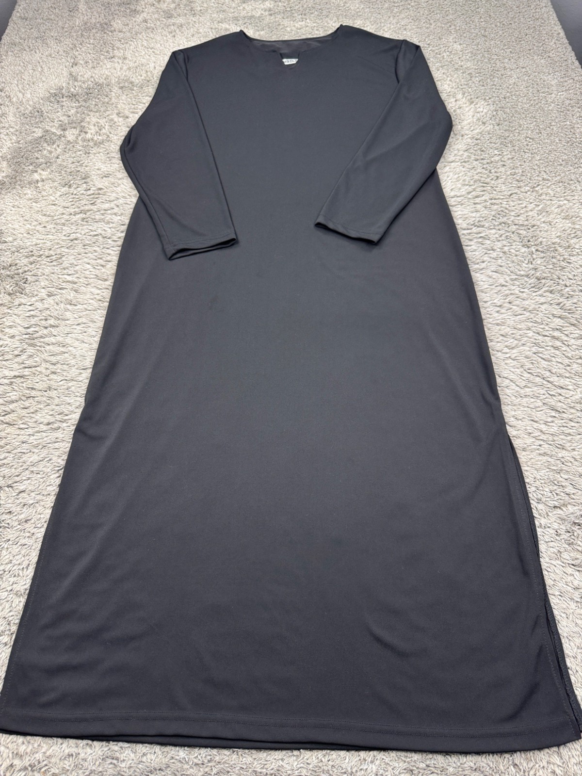 Sunbelt Dress Women Large Black Jersey Knit Lagenlook Whimsigoth Maxi Sheath Vtg