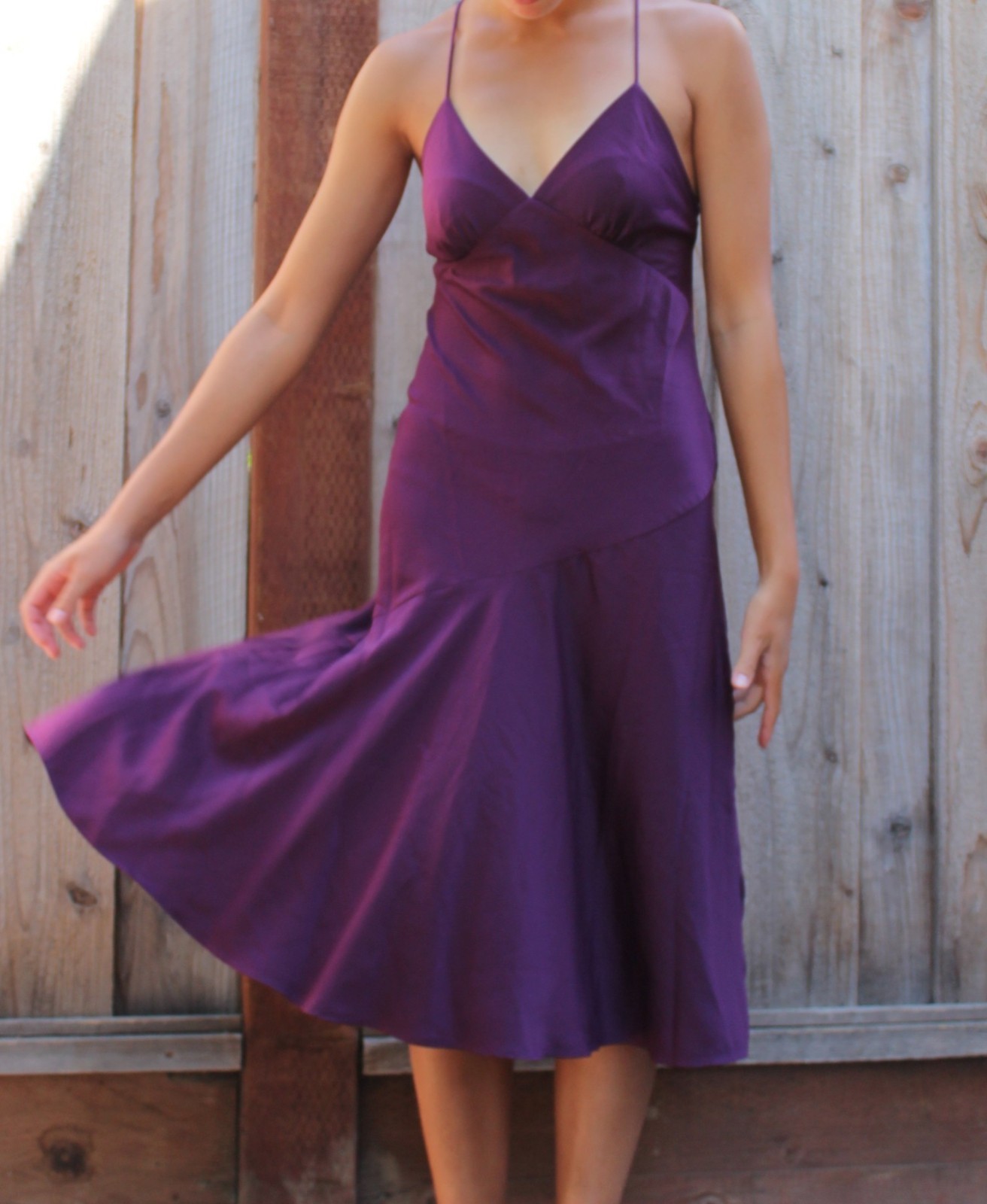 Vintage Purple V-neck Midi Open-back Formal Dress with Slit- Homecoming/Weddings