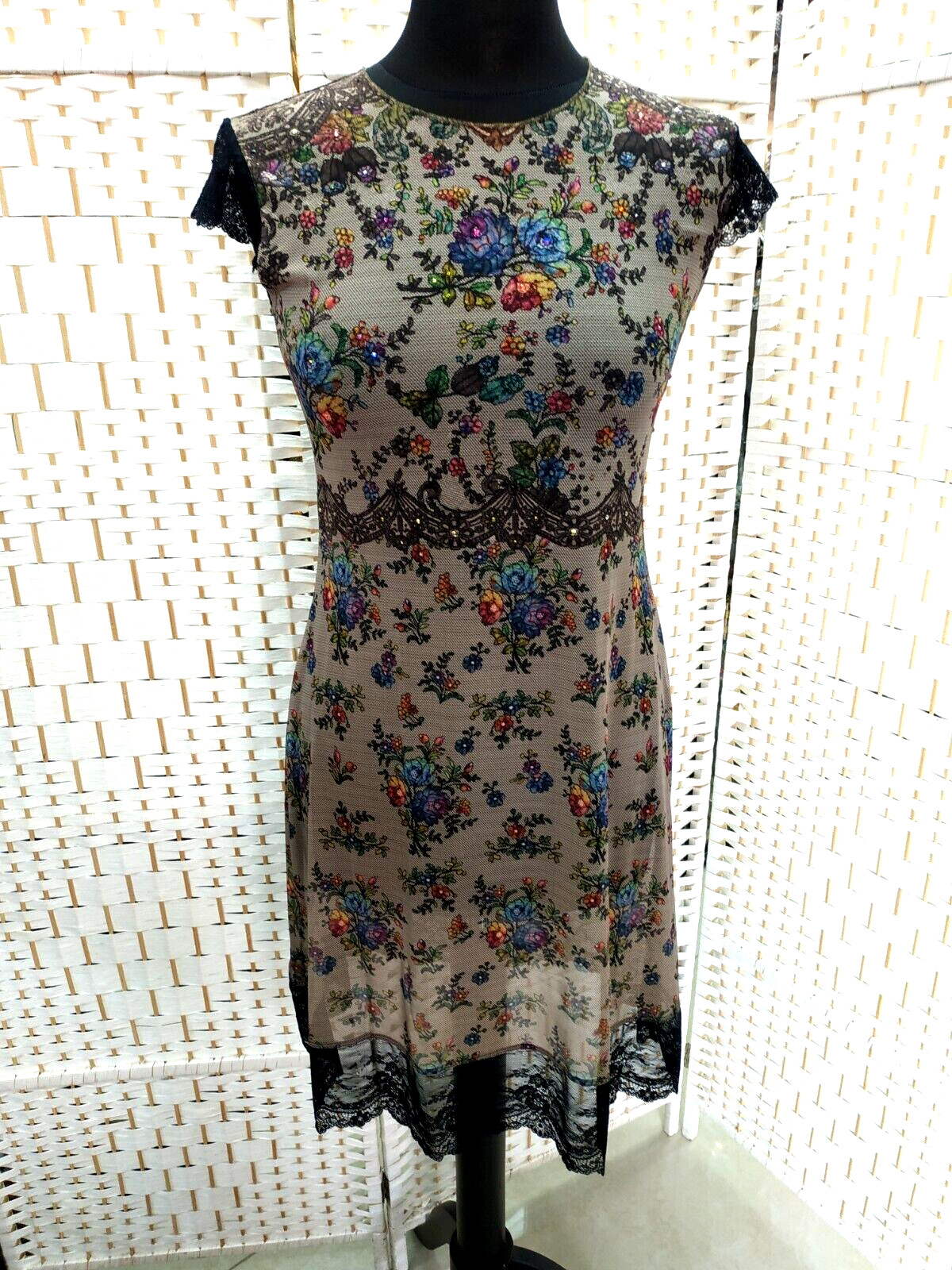Beautiful Michal Negrin Colorful Crystal Touche Flowers Dress Size – M –