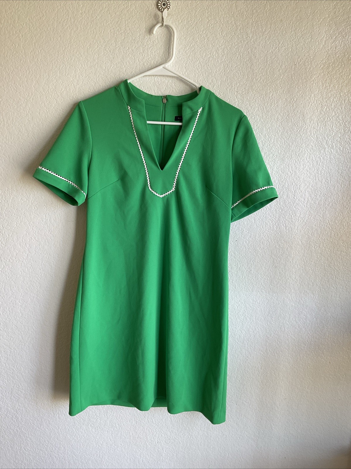 TOMMY HILFIGER green & white tunic shift dress size 10 Mod Hip Office Dry Clean