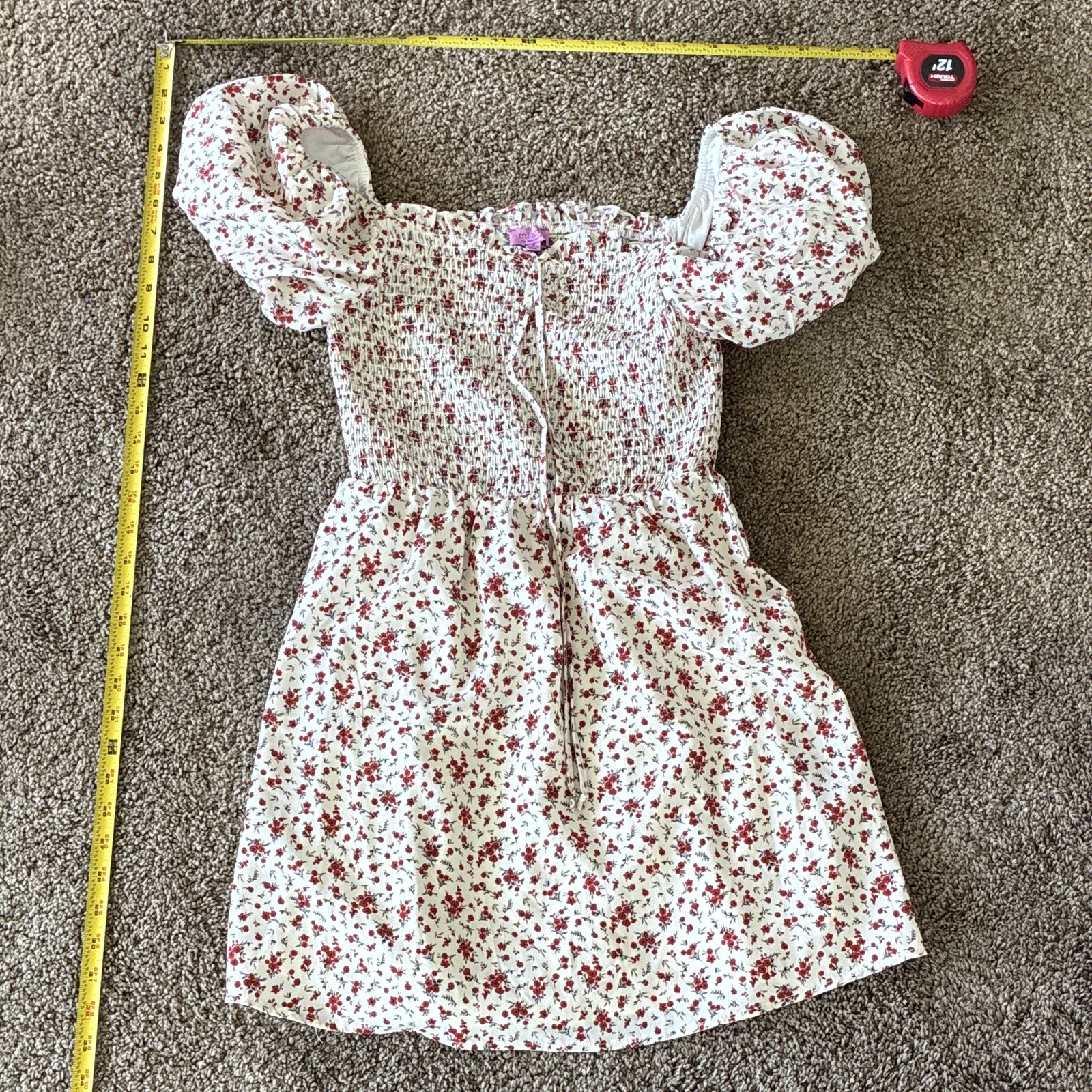 miami for francesca’s Floral Smocked Puff Sleeve Square Neck Mini Dress S