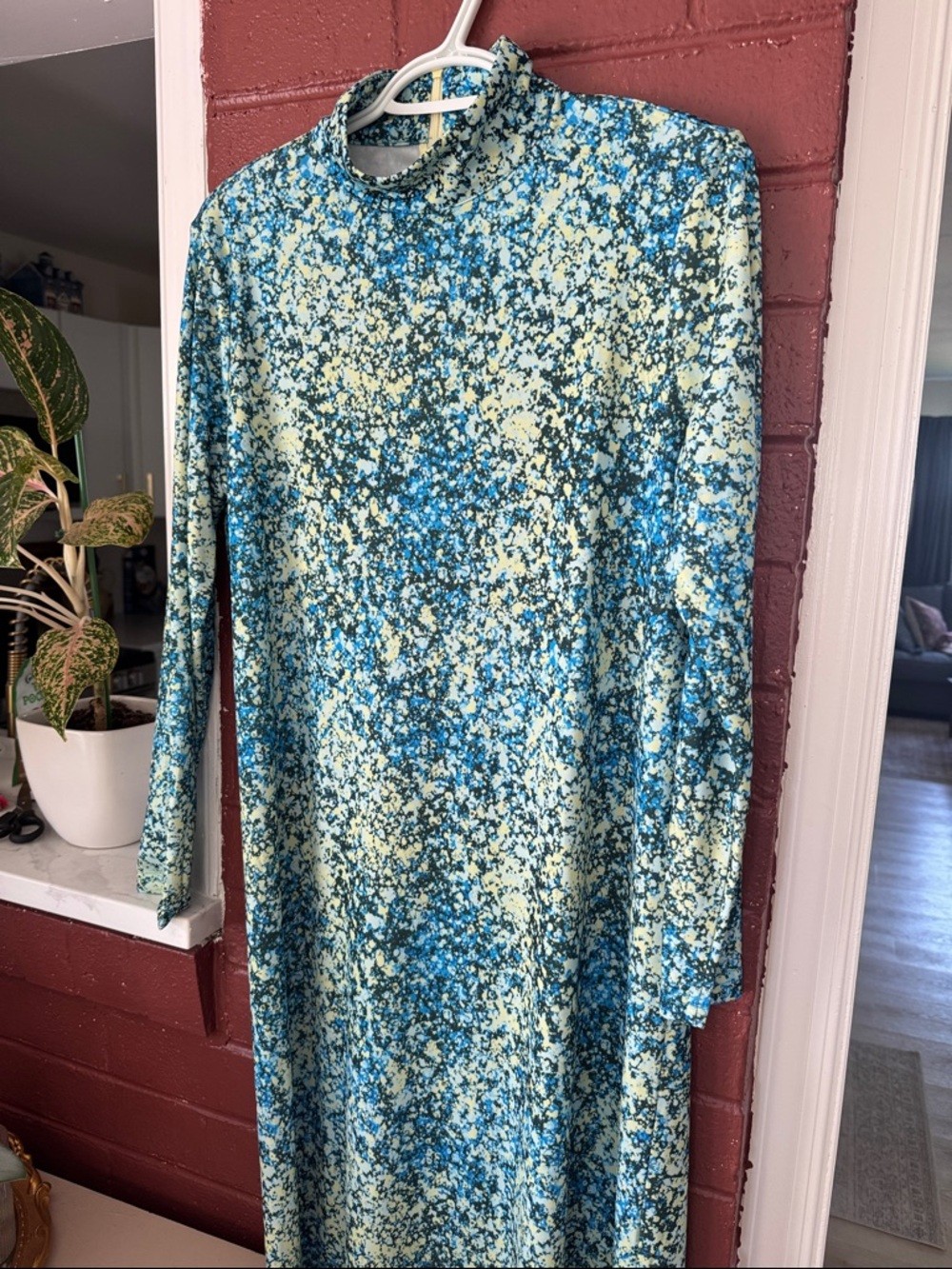 Tuckernuck Ellery Splatterpaint Blue, Yellow, and Black Long-Sleeve Maxi Dress