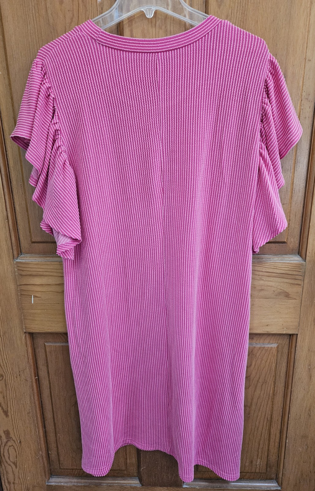 Unbranded Pink Textured Striped Shift Dress w/ Ruffled Sleeves – Sz XL