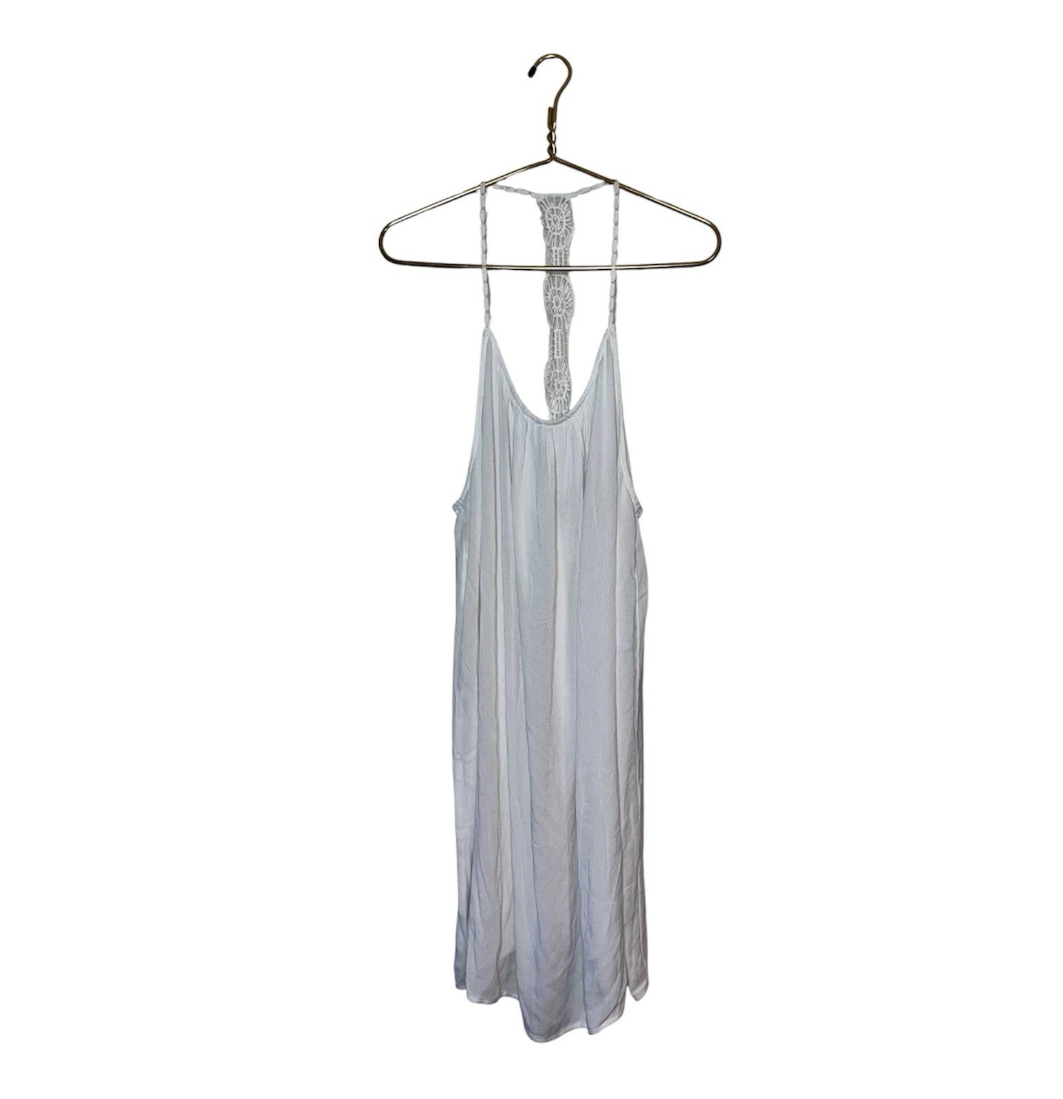 Lani White Boho Gauzy Beach Cover-Up Dress Women’s Medium NWT Lace Detail