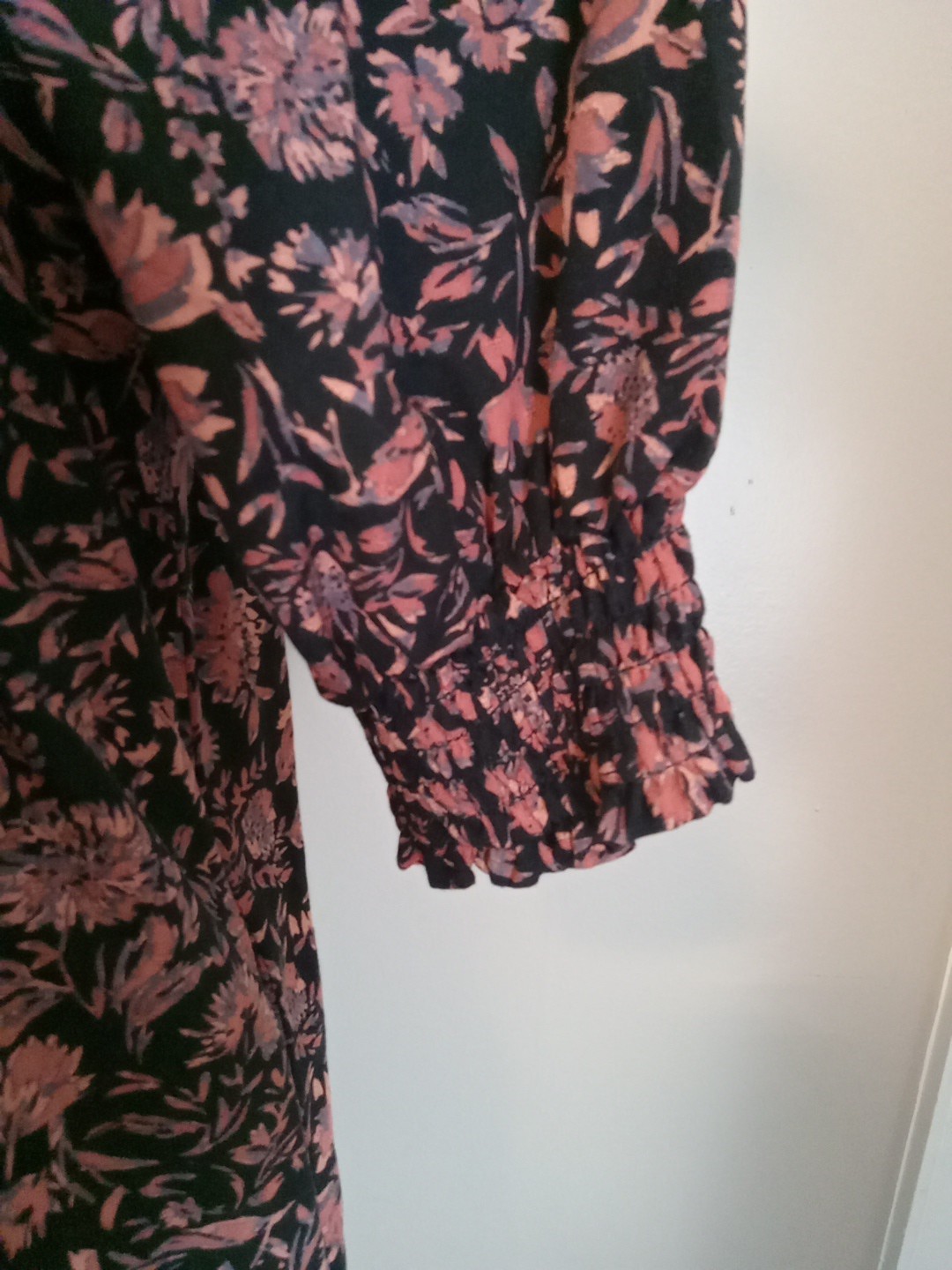 roan ryan Black Multicolor Floral Elastic Neckline Babydoll Tunic Dress Size L