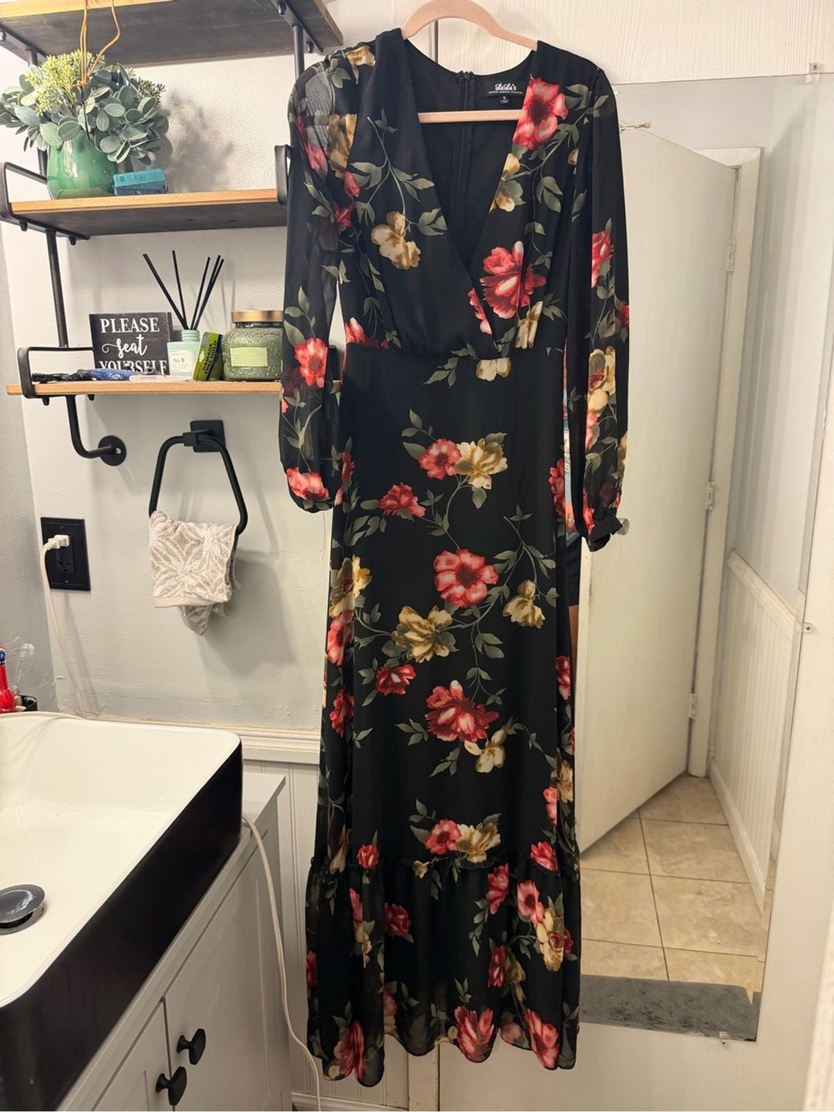 Lulu’s Black Maxi Dress with Red & Yellow Floral Print