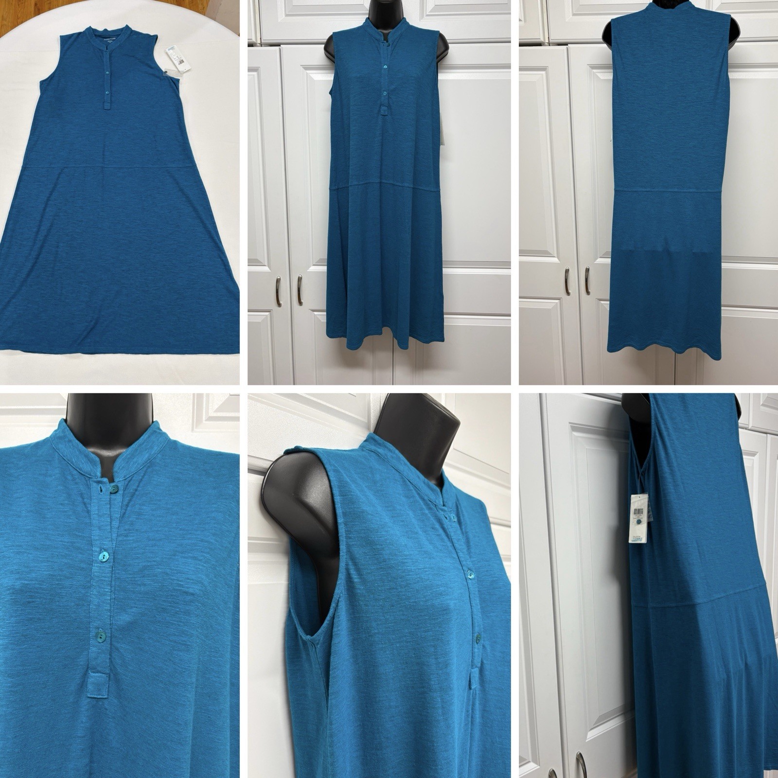 Eileen Fisher S Jewel Hemp Organic Cotton Stand Collar Knee Length Dress Tagless