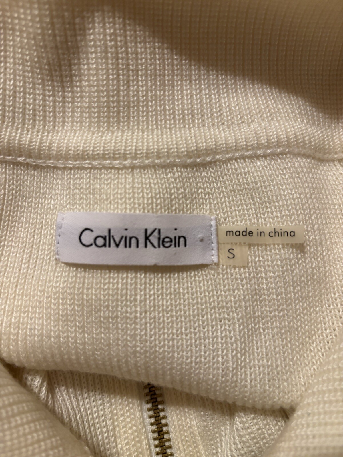 Calvin Klein S Ivory Acrylic Knit Exposed Gold Zipper Bodycon Sweater Dress