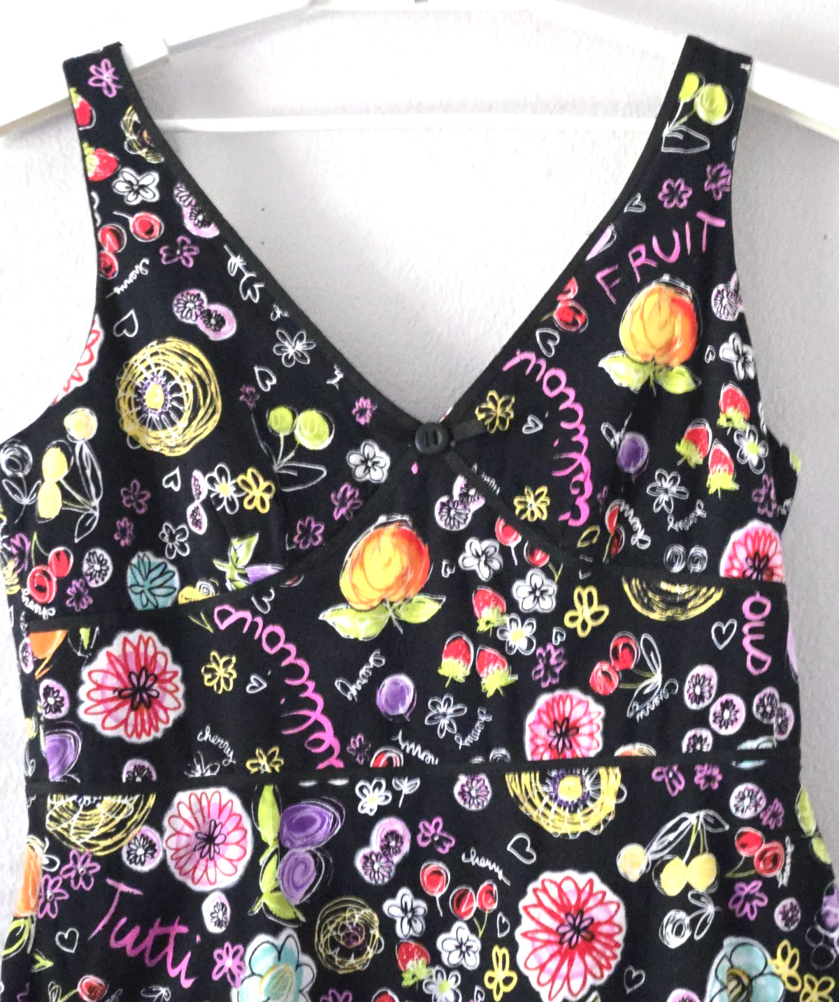 Karin Stevens Fruit Floral Print Dress Womens 16 Cotton Fit Flare Adjust. Straps