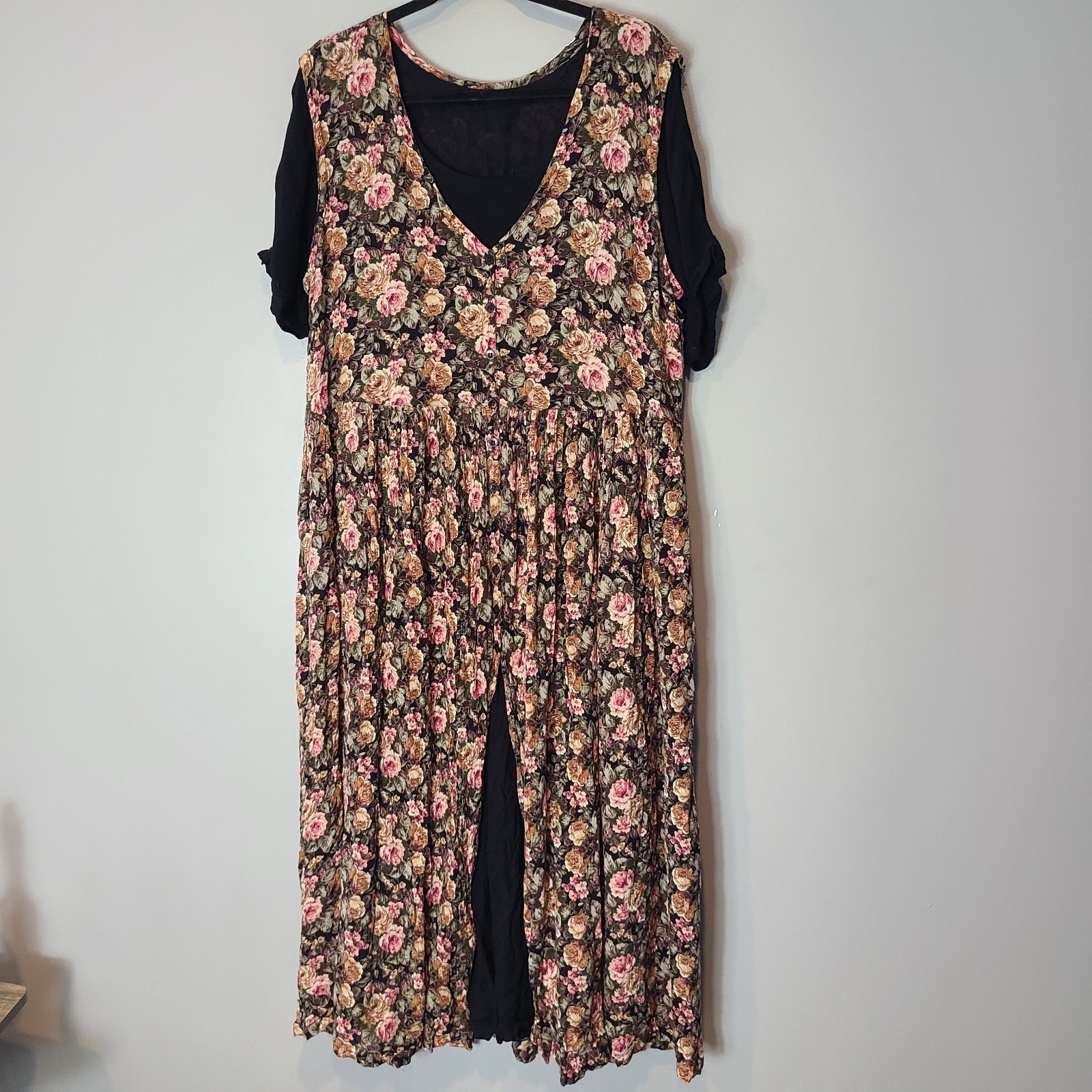 VTG Layered Dress Boho Cottage Fairy Dark Floral 90s Whimsical Goth Ren Faire