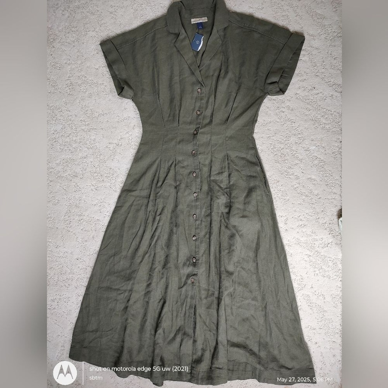 Universal Thread Olive Green Button-Down Midi Dress Size 4 Linen Rayon NWT