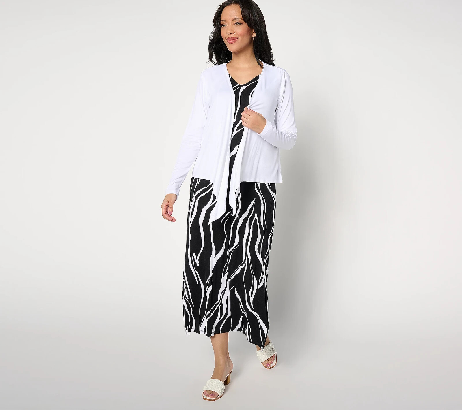 Belle by Kim Gravel Dress & Shrug Set-Painted Ribbons-Petite XXS A634849 NEW